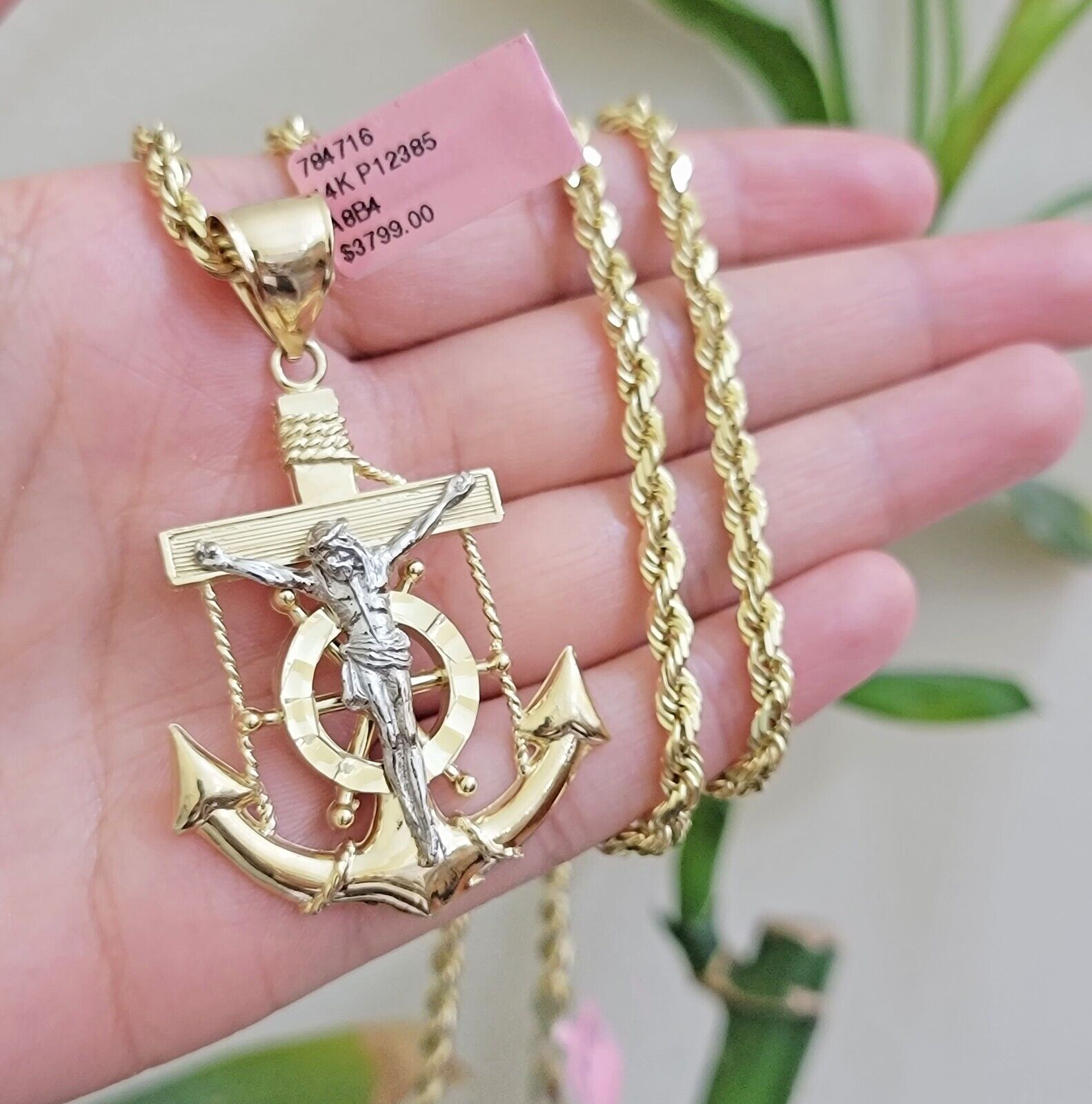 REAL 14k Gold Rope Necklace Anchor Charm Pendant SET SOLID 4mm 20 - 30" Necklace - GoldenlinQ
