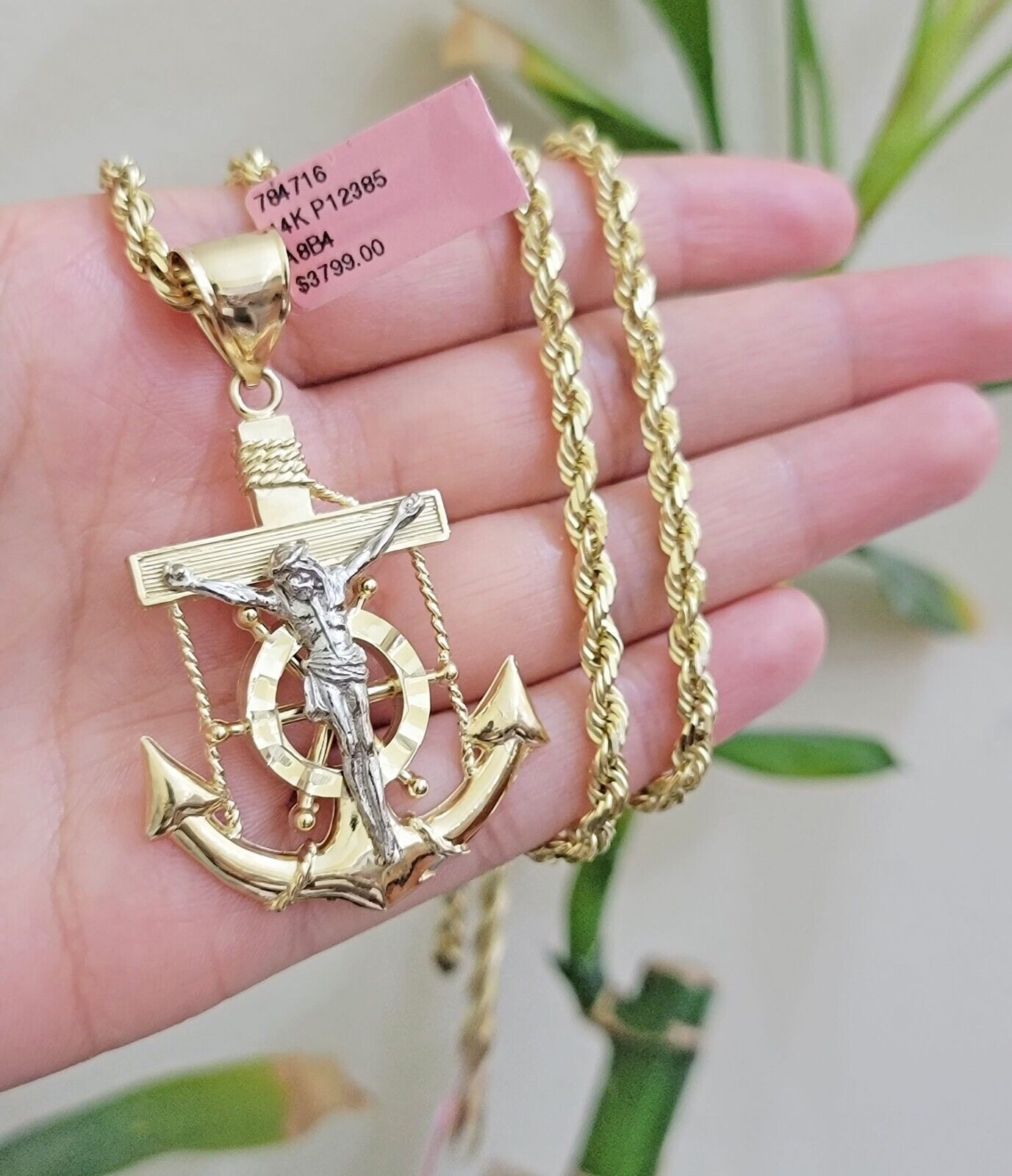 REAL 14k Gold Rope Necklace Anchor Charm Pendant SET SOLID 4mm 20 - 30" Necklace - GoldenlinQ