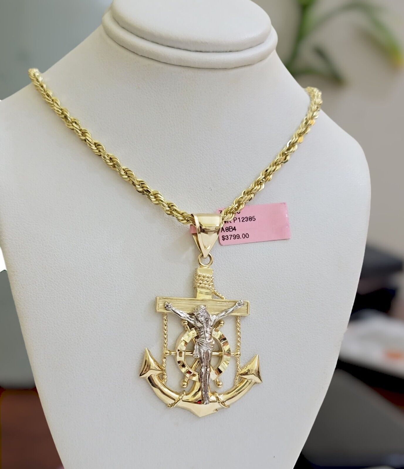 REAL 14k Gold Rope Necklace Anchor Charm Pendant SET SOLID 4mm 22 Inch Necklace - GoldenlinQ