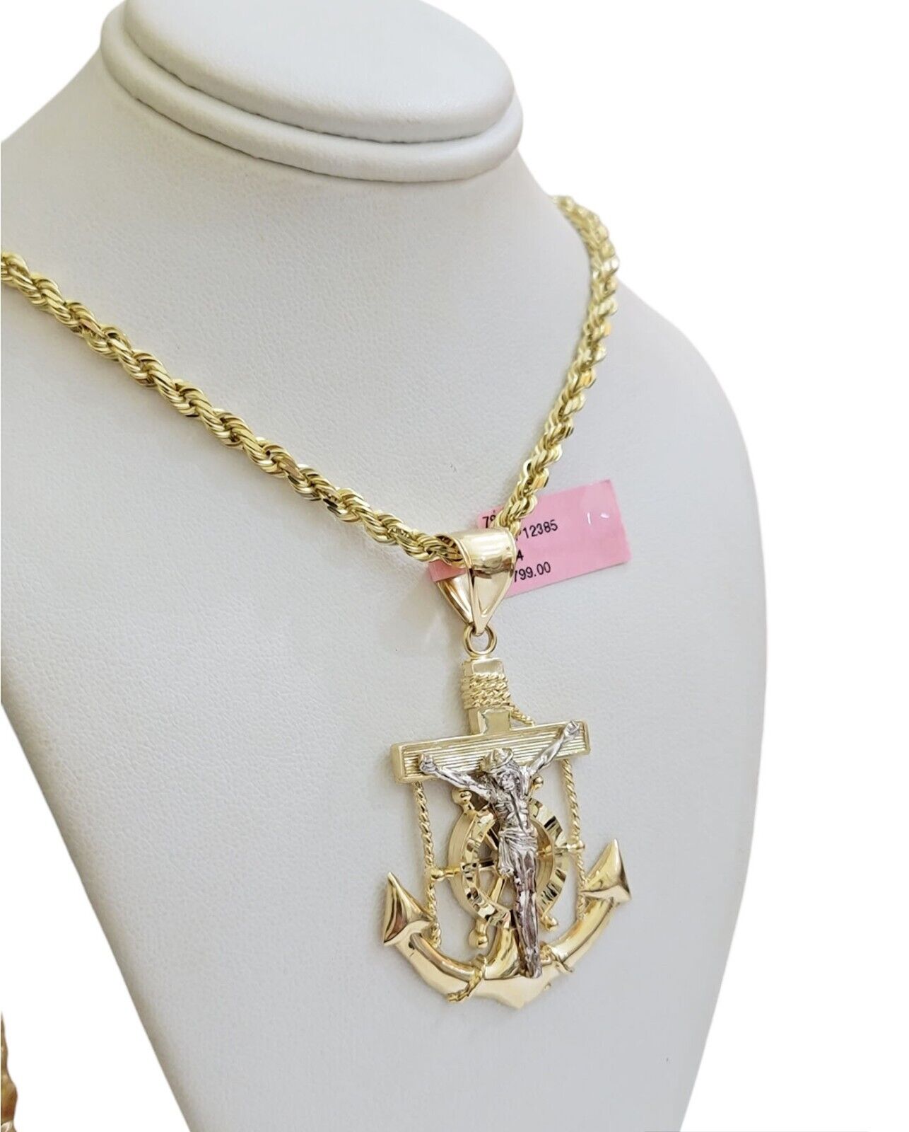REAL 14k Gold Rope Necklace Anchor Charm Pendant SET SOLID 4mm 26 Inch Necklace - GoldenlinQ