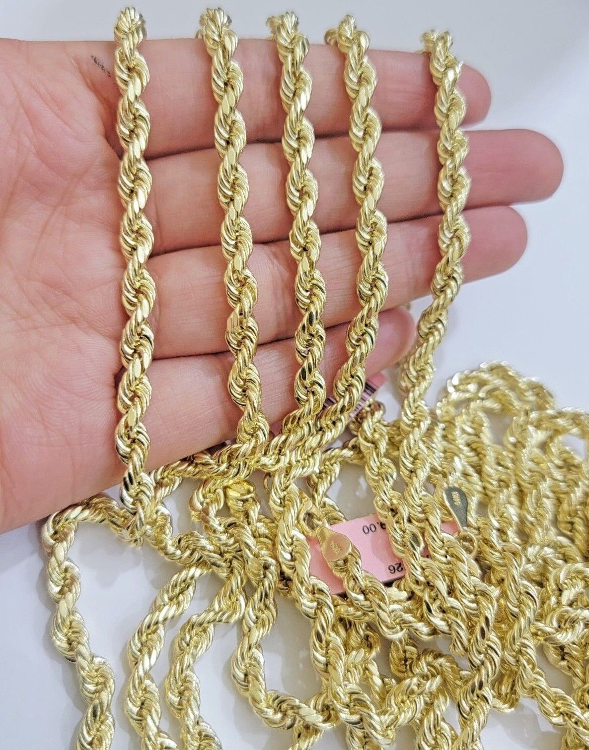 Real 14k Rope Chain Necklace 5mm 14kt Yellow Gold 18" 20" 22" 24" 26" inch Mens - GoldenlinQ