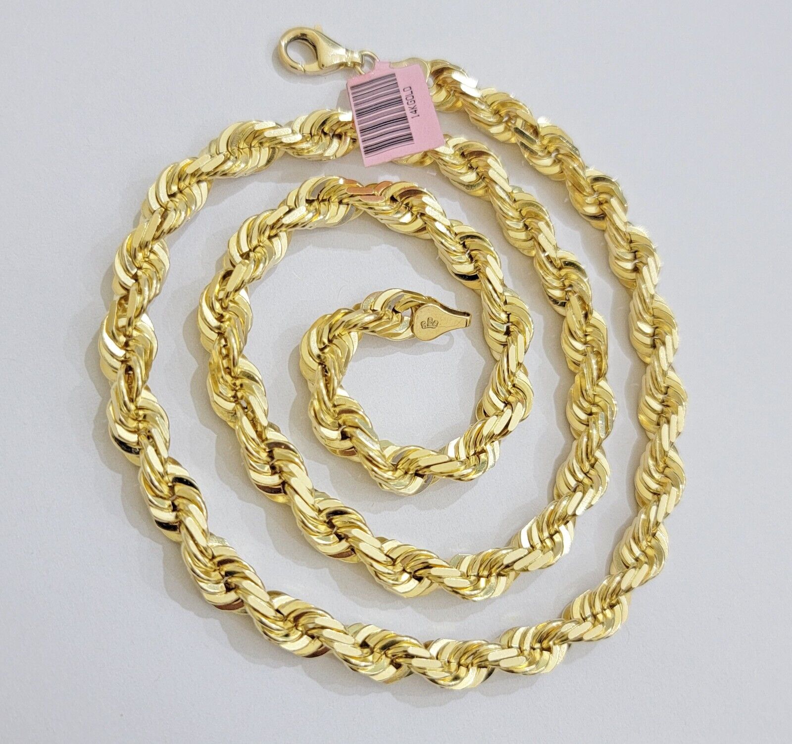 Real 14k Rope Chain Necklace 7mm Mens 14kt Yellow Gold 18 in - 30 inch SOLID - GoldenlinQ