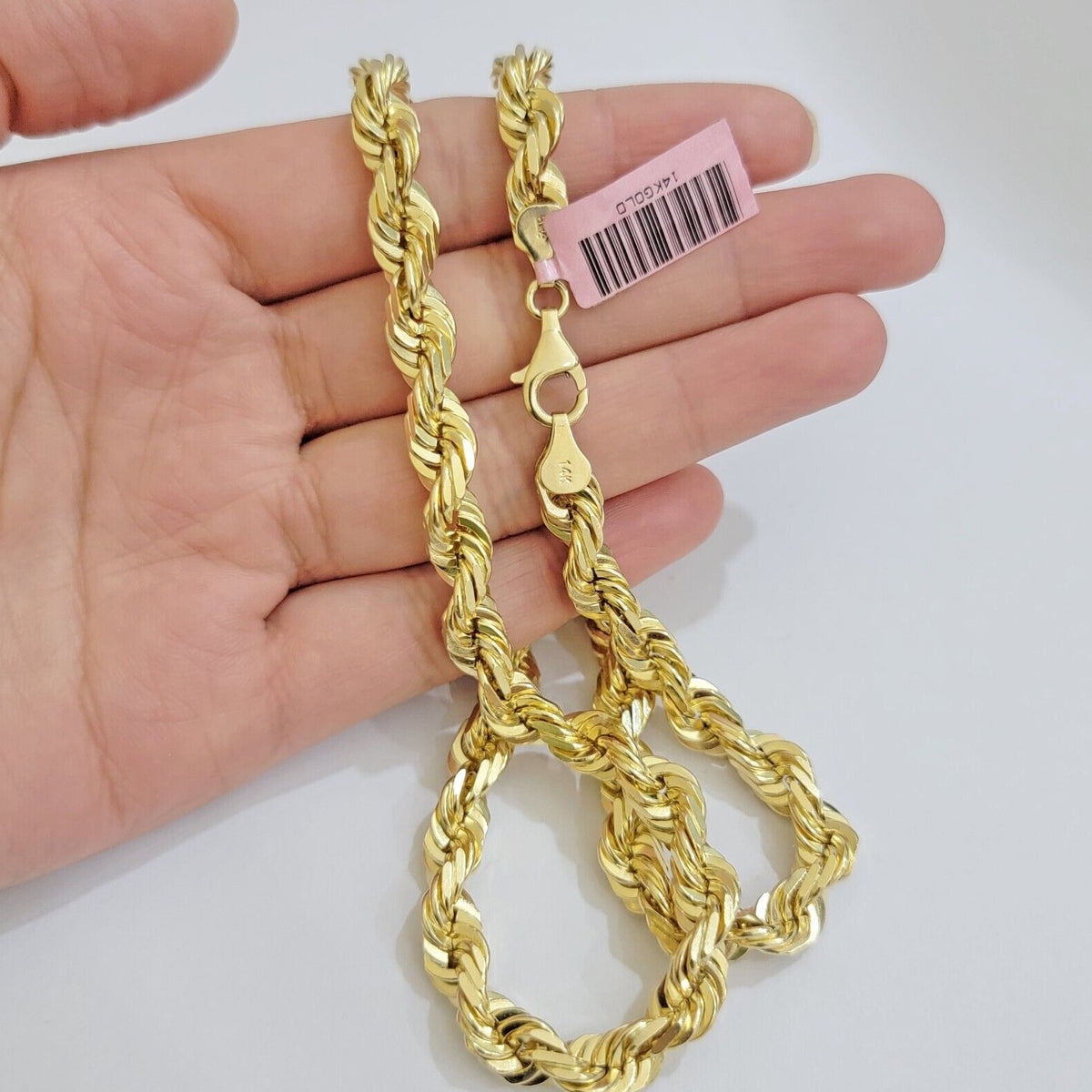 Real 14k Rope Chain Necklace 7mm Mens 14kt Yellow Gold 18 in - 30 inch ...