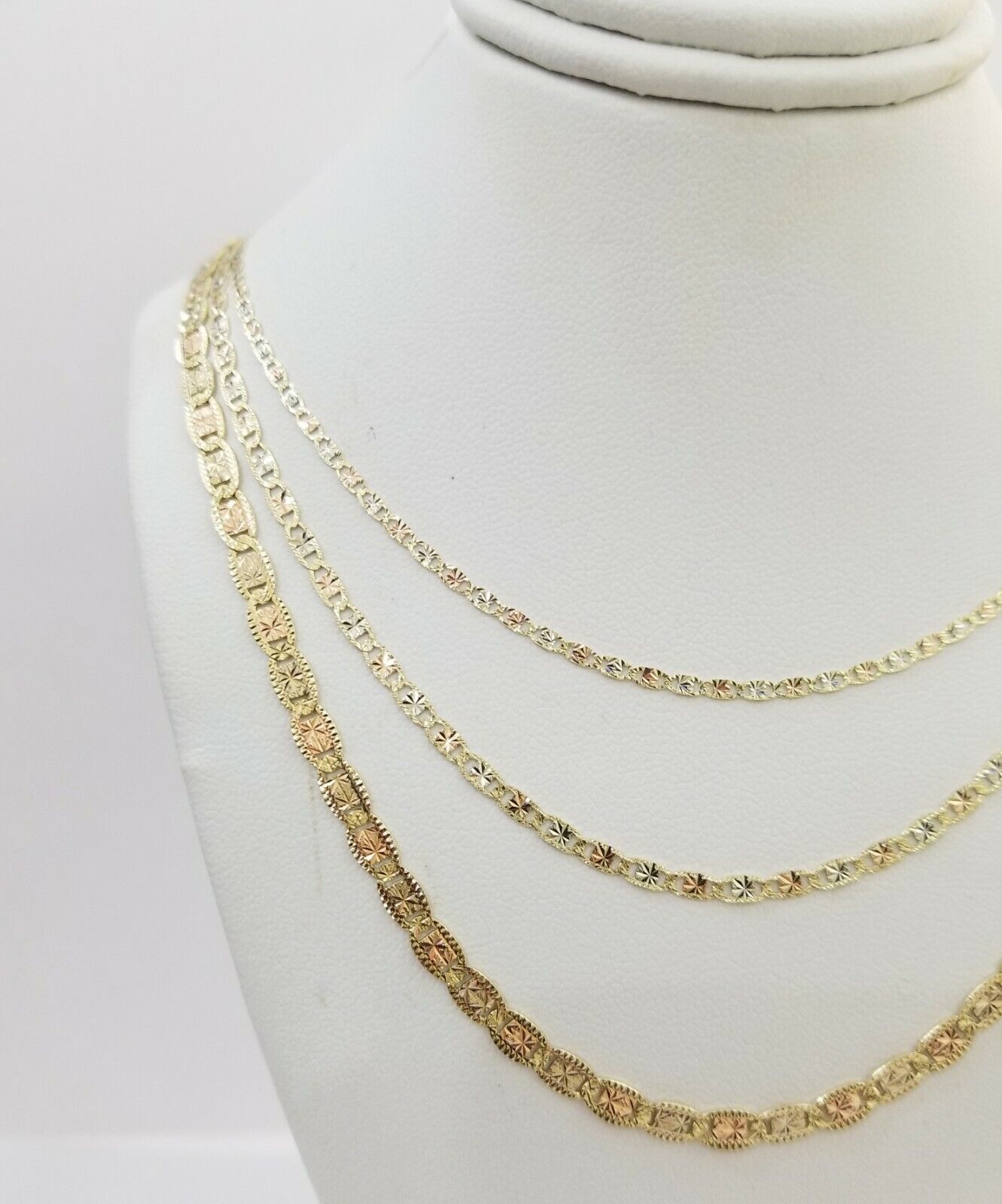 REAL 14k Trio Gold Necklace chain Ladies 3mm 3.5mm 5mm 18" - 24" Women - GoldenlinQ
