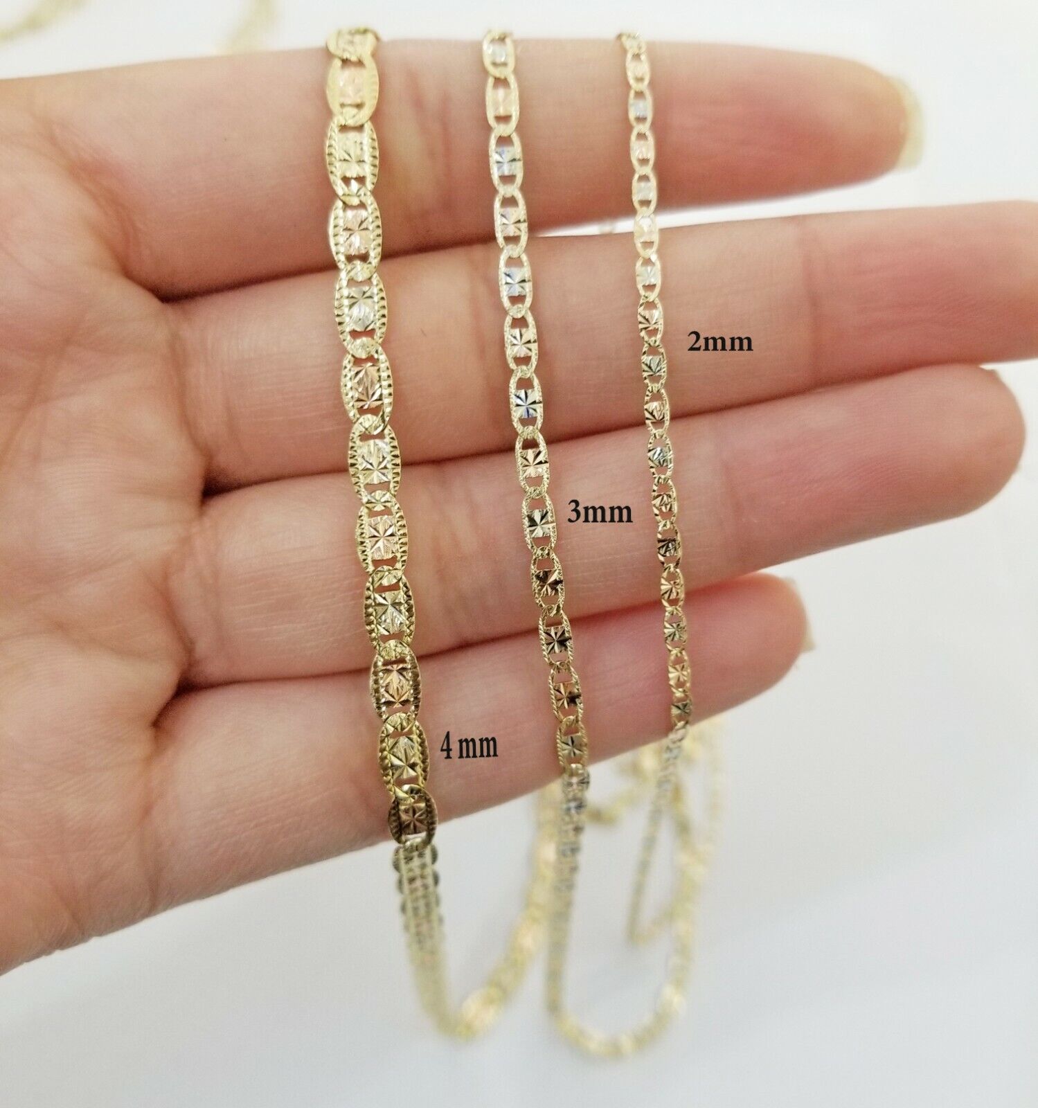 REAL 14k Trio Gold Necklace chain Ladies 3mm 3.5mm 5mm 18" - 24" Women - GoldenlinQ