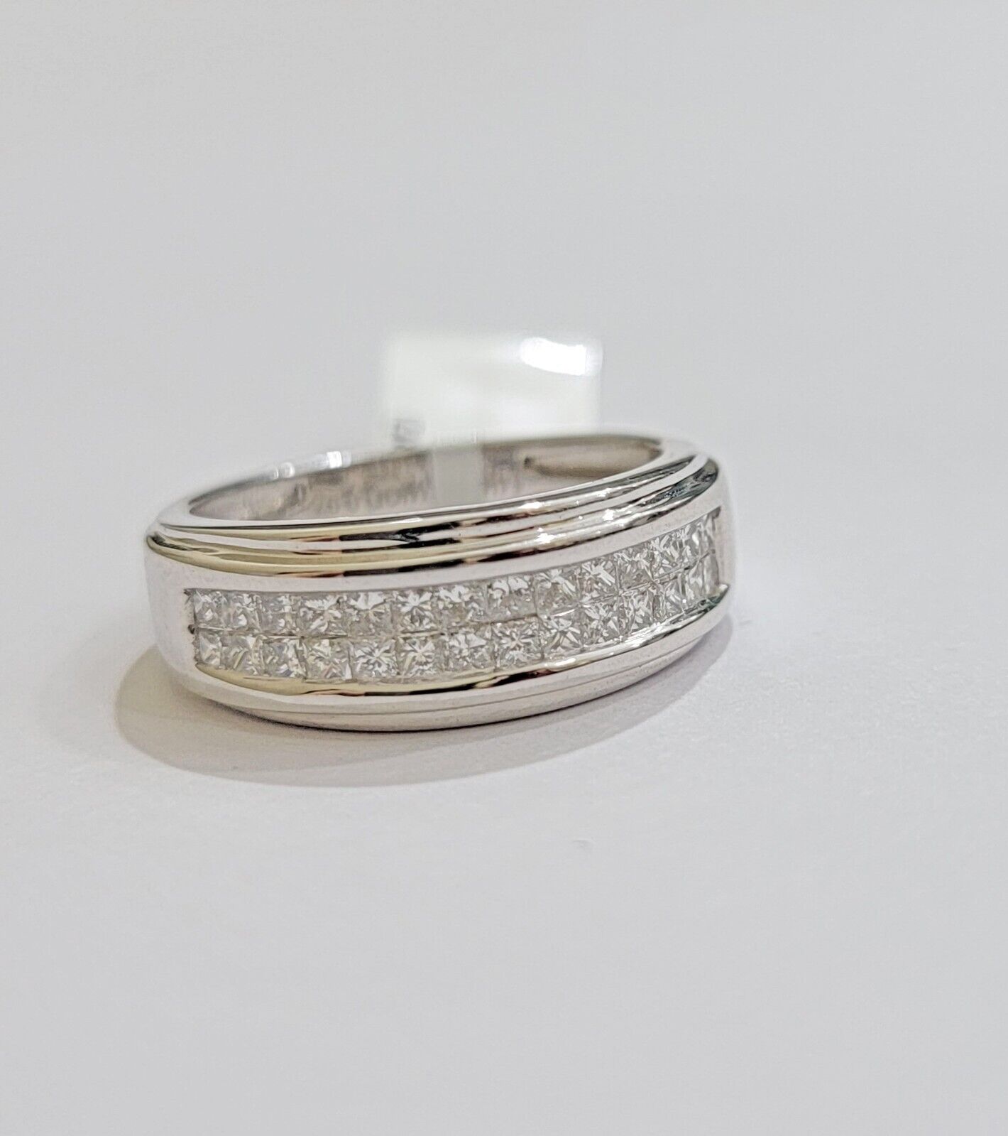 Real 14k White Diamond Ring Mens Band 0.97 Ct PrincessCut Wedding Engagement - GoldenlinQ