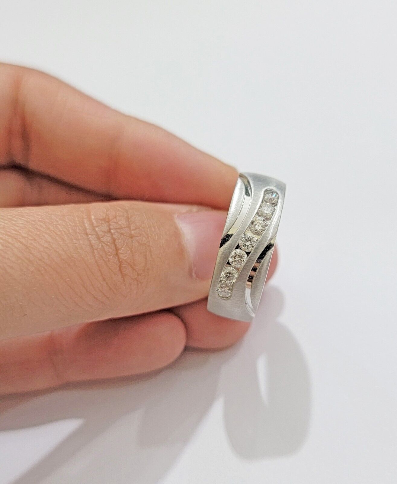 Real 14k White Diamond Ring Mens Band 1/2 Ct Round Cut Wedding Engagement Sizabl - GoldenlinQ