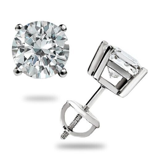 Real 14k White Gold 1CT Diamonds Stud Earring 1/2 CT each,VS diamond Lab Created - GoldenlinQ