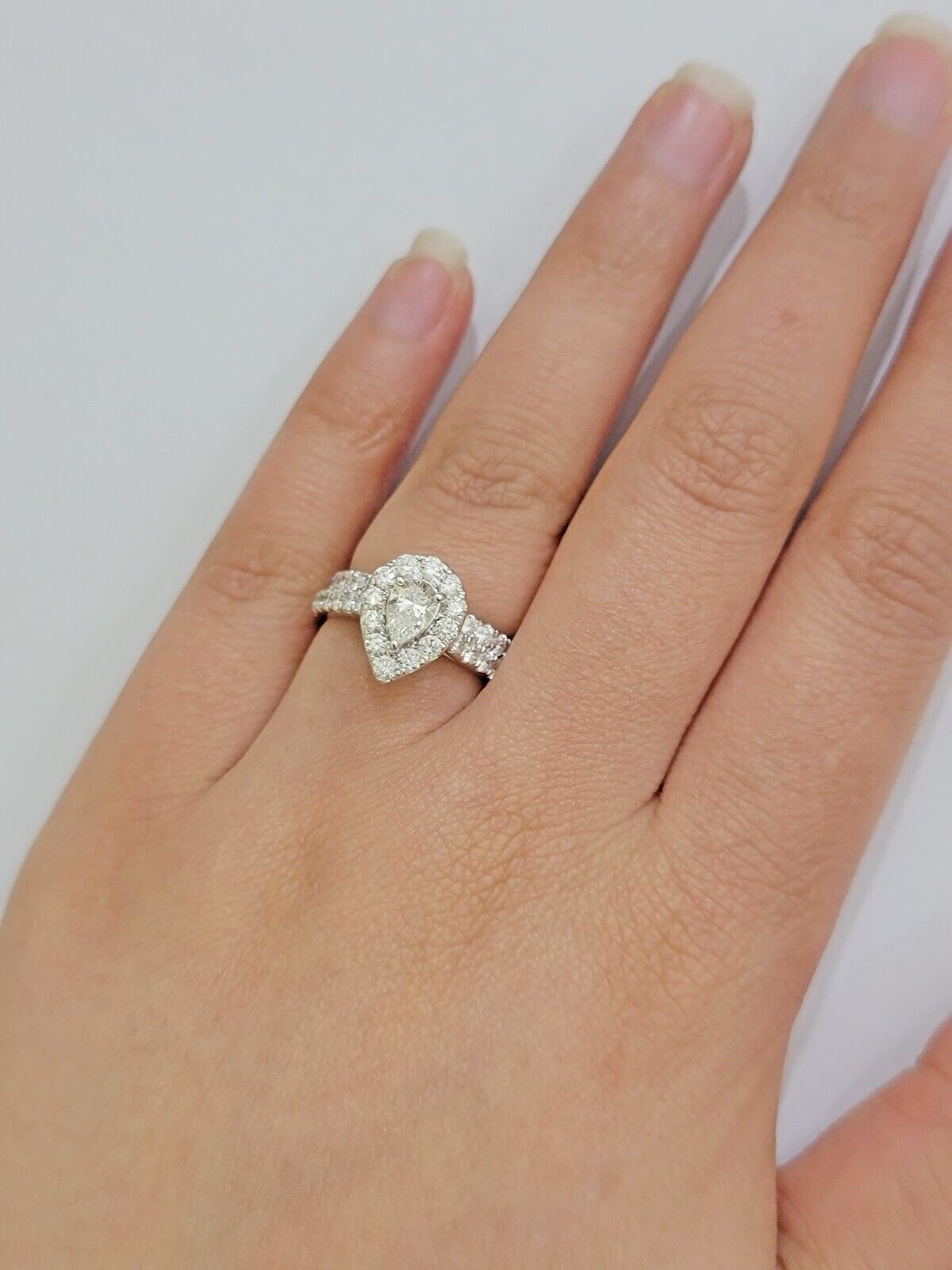 Real 14k White Gold 2CT Diamond Ladies Ring Engagement Wedding Pear SET Genuine - GoldenlinQ