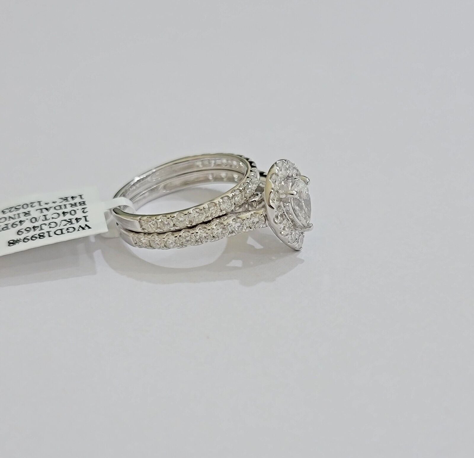 Real 14k White Gold 2CT Diamond Ladies Ring Engagement Wedding Pear SET Genuine - GoldenlinQ