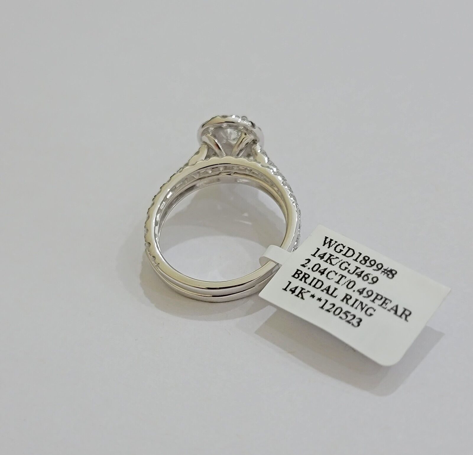 Real 14k White Gold 2CT Diamond Ladies Ring Engagement Wedding Pear SET Genuine - GoldenlinQ