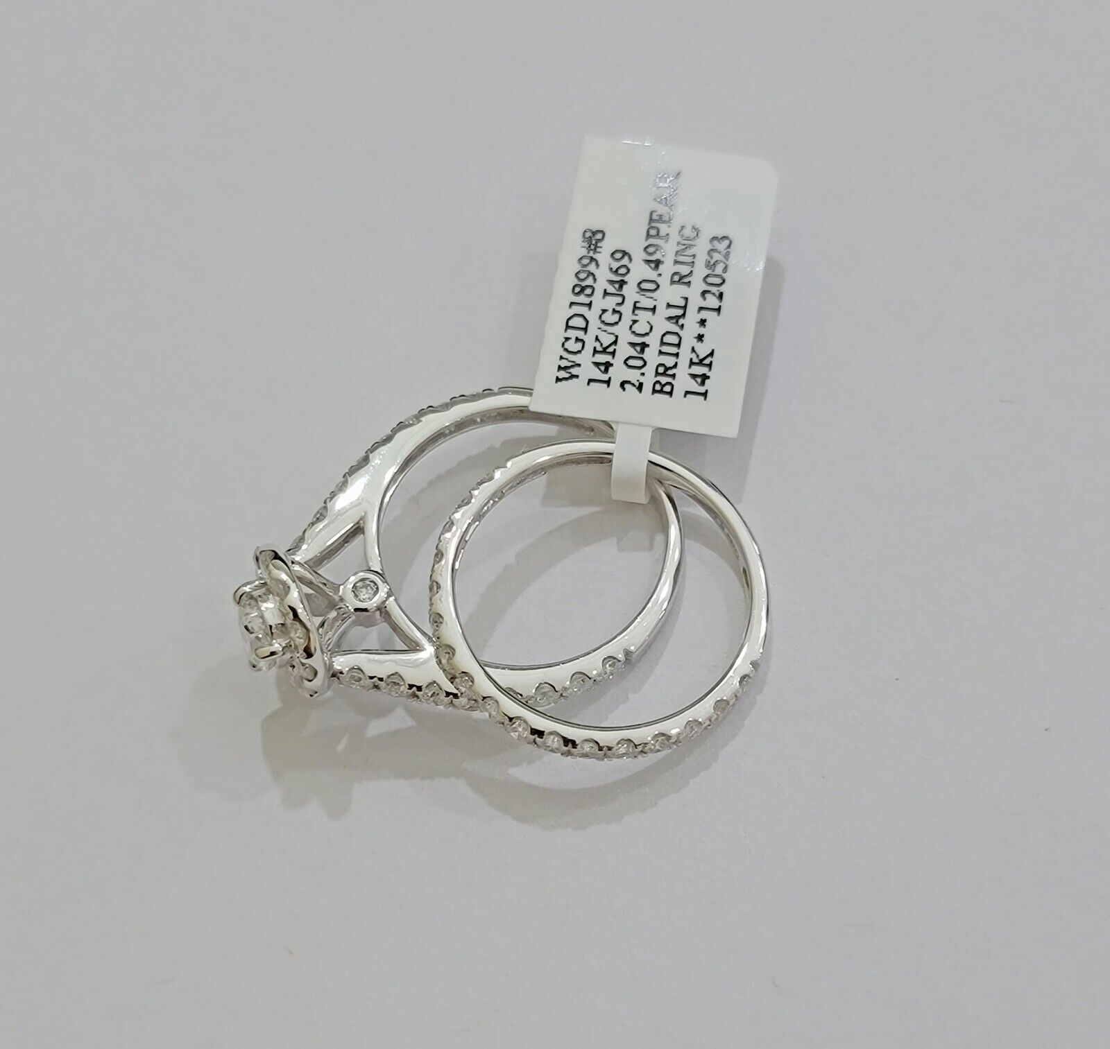 Real 14k White Gold 2CT Diamond Ladies Ring Engagement Wedding Pear SET Genuine - GoldenlinQ