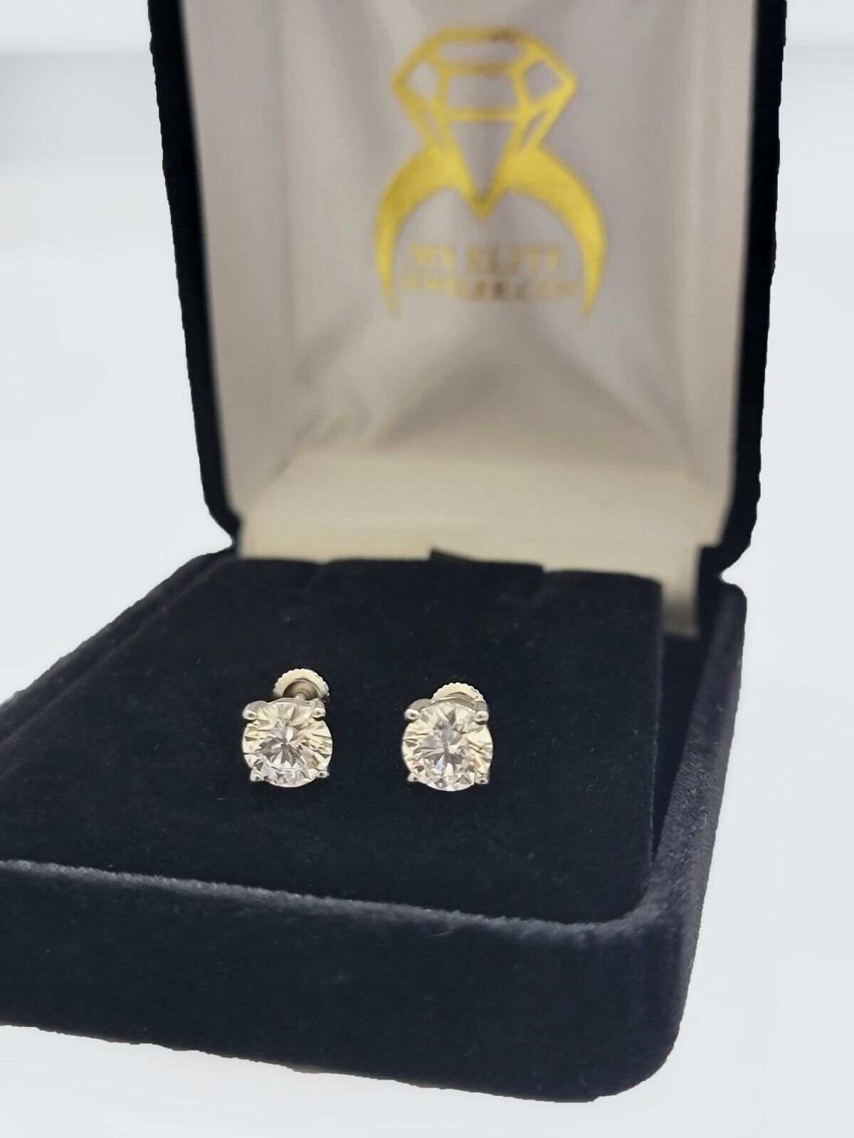 Real 14k White Gold 2CT Diamonds Stud Earring 1 CT each , VS diamond Lab Created - GoldenlinQ