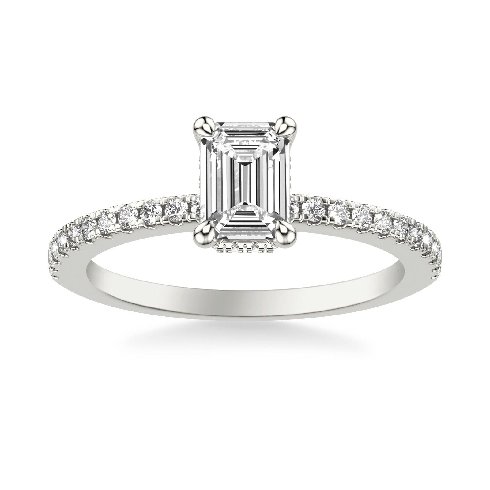 Real 14k White Gold IGI Certified 1.25CT Lab Created VS Diamond Ring Emerald Cut - GoldenlinQ