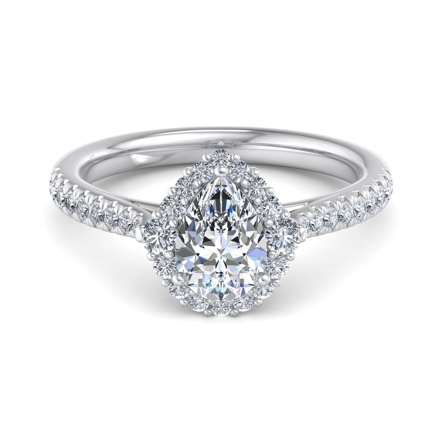 Real 14k White Gold IGI Certified 1.25CT Lab Created VS Diamond Ring Pear Shaped - GoldenlinQ