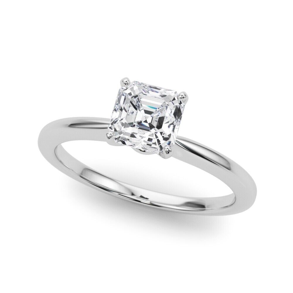 Real 14k White Gold IGI Certified 2CT Lab Created VS Diamond Ring Asscher Cut - GoldenlinQ
