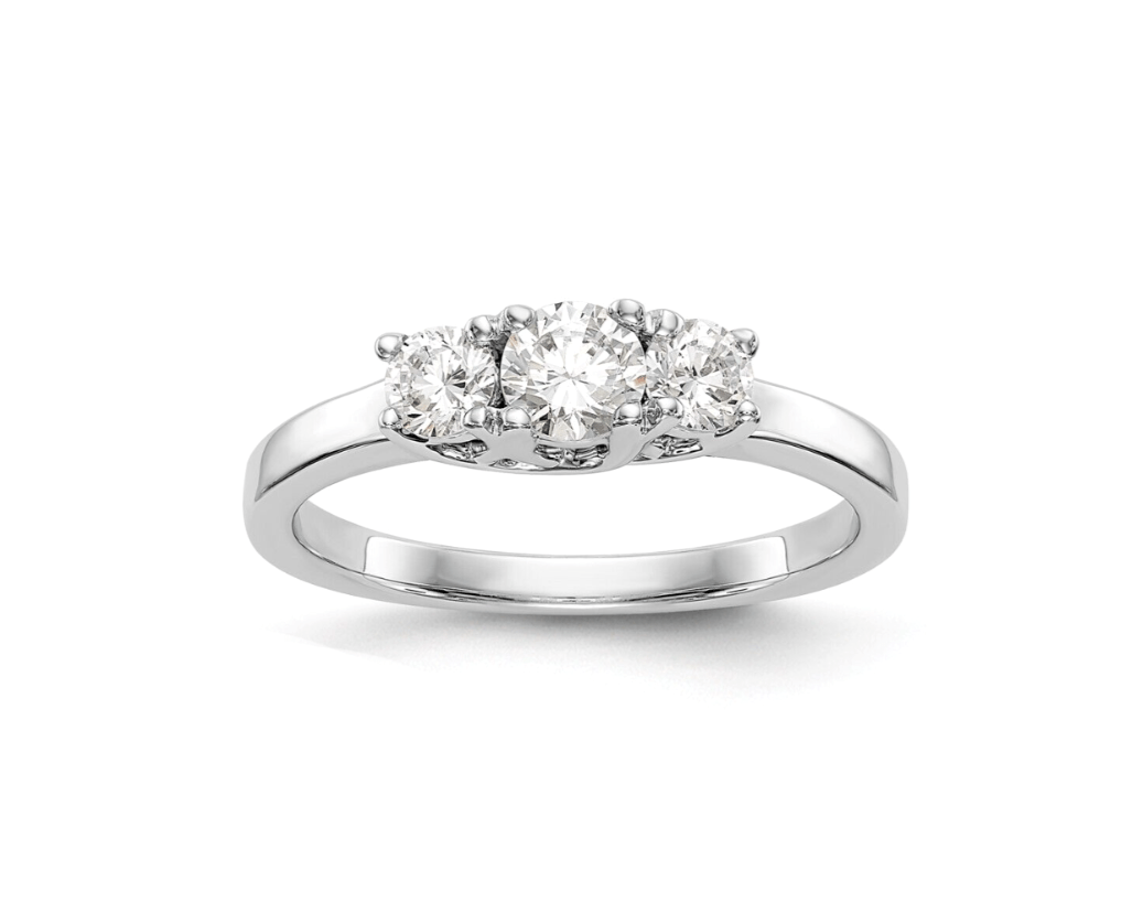 Real 14k White Gold IGI Certified 3 Diamond Ring 3CT Lab Grown Round VS Clarity - GoldenlinQ