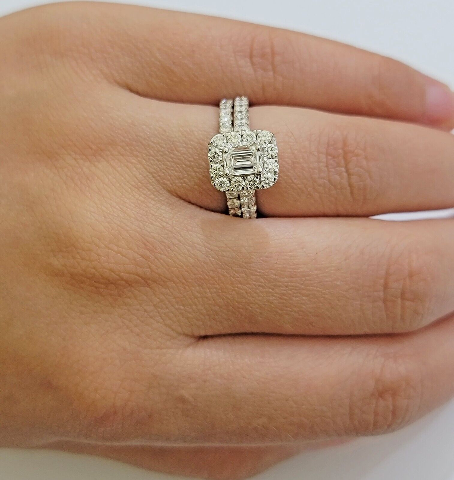 Real 14k White Gold Ring 2CT Diamond Engagement Wedding Ladies Band SET - GoldenlinQ