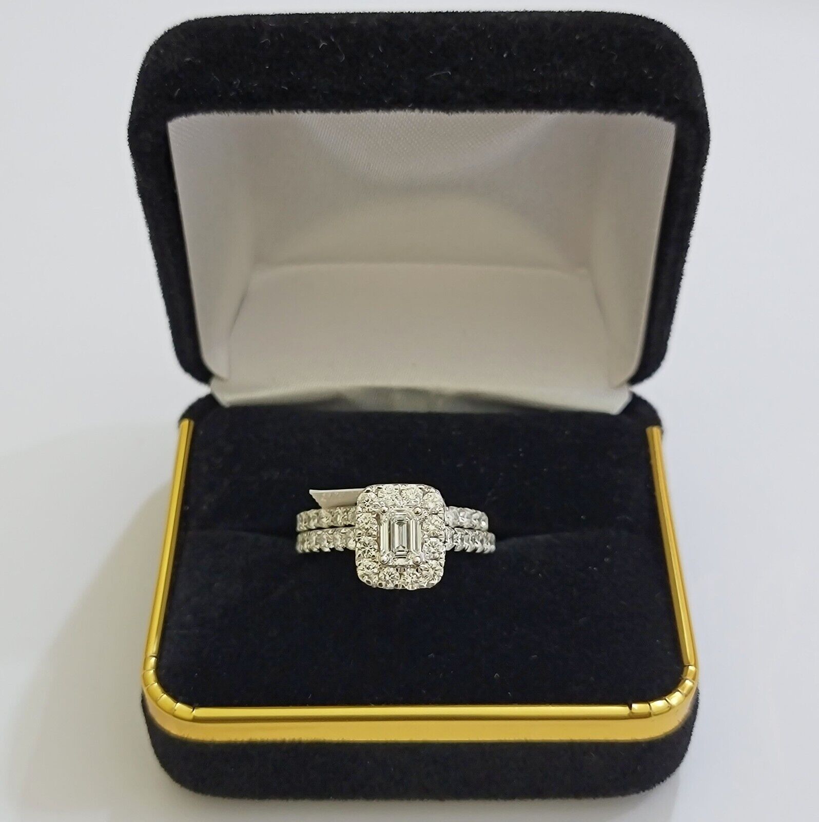 Real 14k White Gold Ring 2CT Diamond Engagement Wedding Ladies Band SET - GoldenlinQ