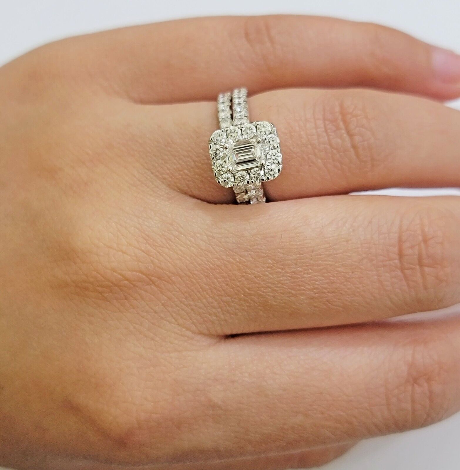 Real 14k White Gold Ring 2CT Diamond Engagement Wedding Ladies Band SET - GoldenlinQ