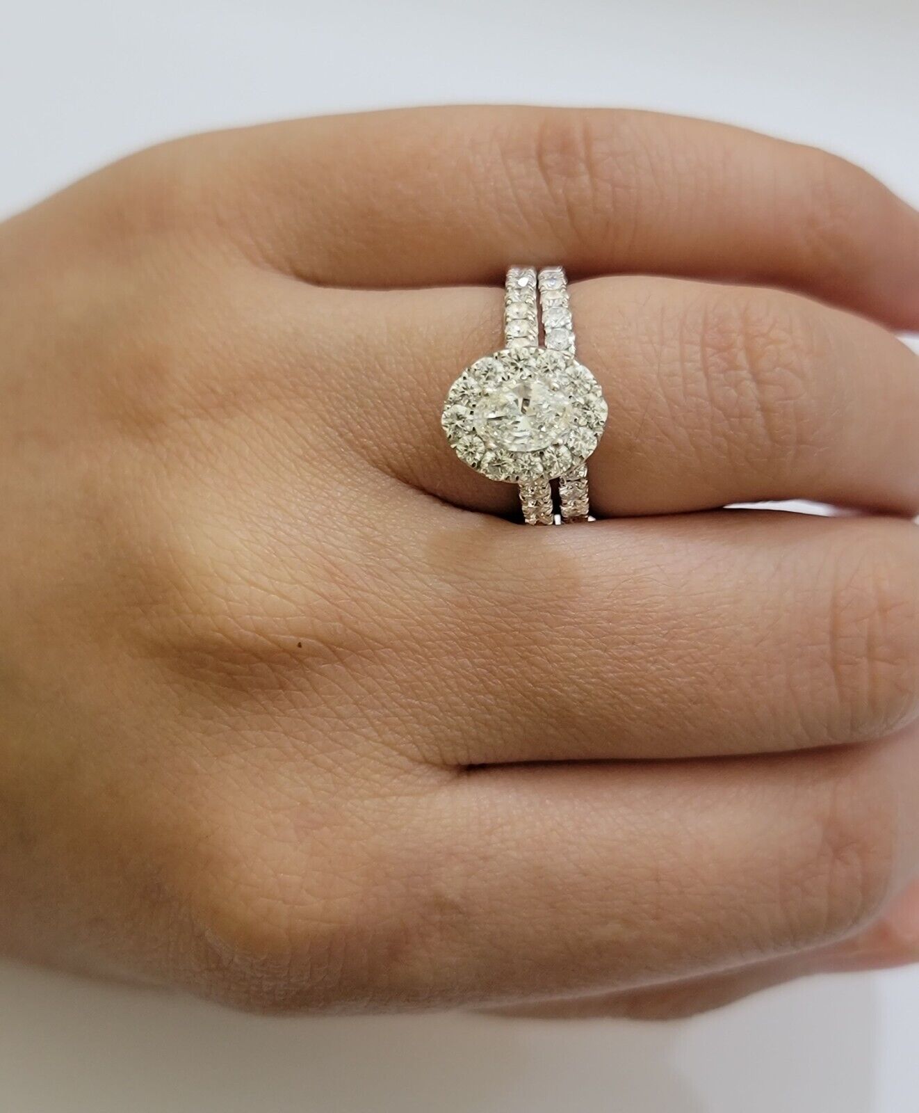 Real 14k White Gold Ring 2CT Diamond Engagement Wedding SET Ladies Women Genuine - GoldenlinQ