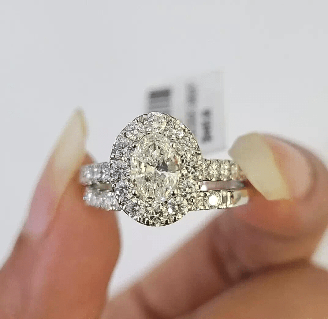 Real 14k White Gold Ring 2CT Diamond Engagement Wedding SET Ladies Women Genuine - GoldenlinQ