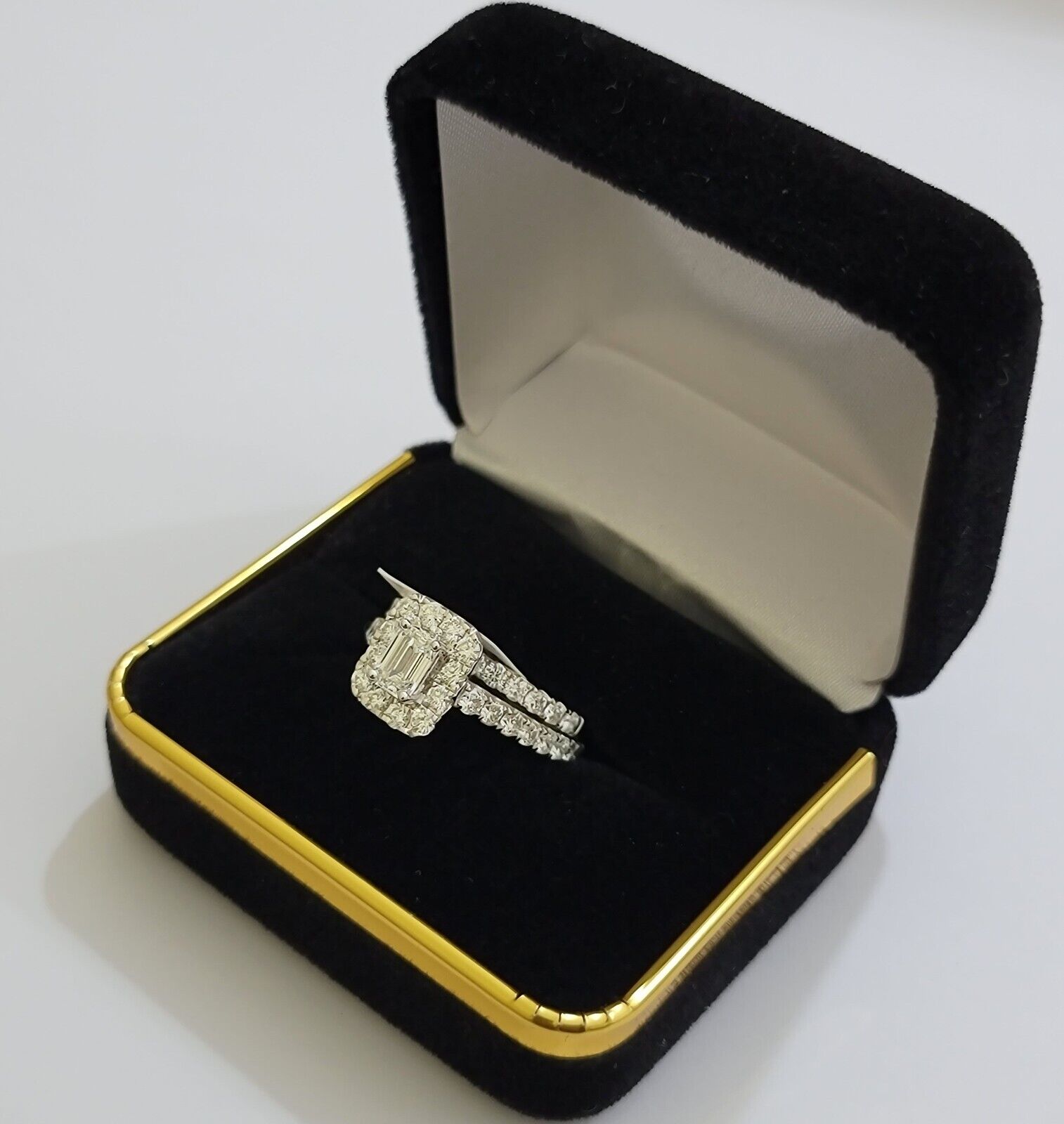 Real 14k White Gold Ring 2CT Diamonds Engagement Wedding Ladies Band SET , Women - GoldenlinQ