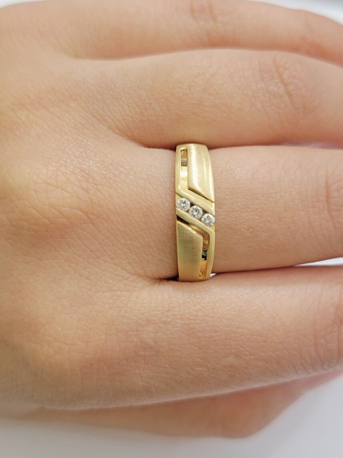 Real 14k Yellow Diamond Ring Mens Band 0.10 Ct Round Cut Wedding Engagement Size - GoldenlinQ