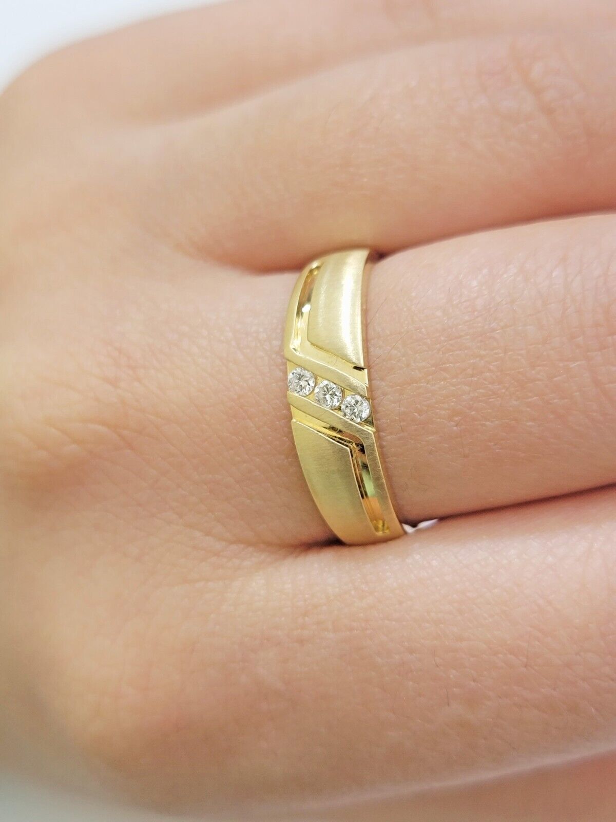 Real 14k Yellow Diamond Ring Mens Band 0.10 Ct Round Cut Wedding Engagement Size - GoldenlinQ