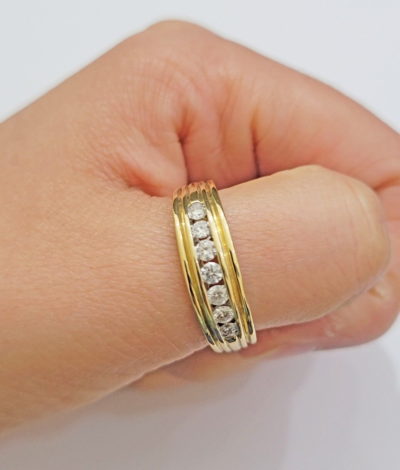 Real 14k Yellow Diamond Ring Mens Band 1/2Ct Round Cut Wedding Engagement Size10 - GoldenlinQ