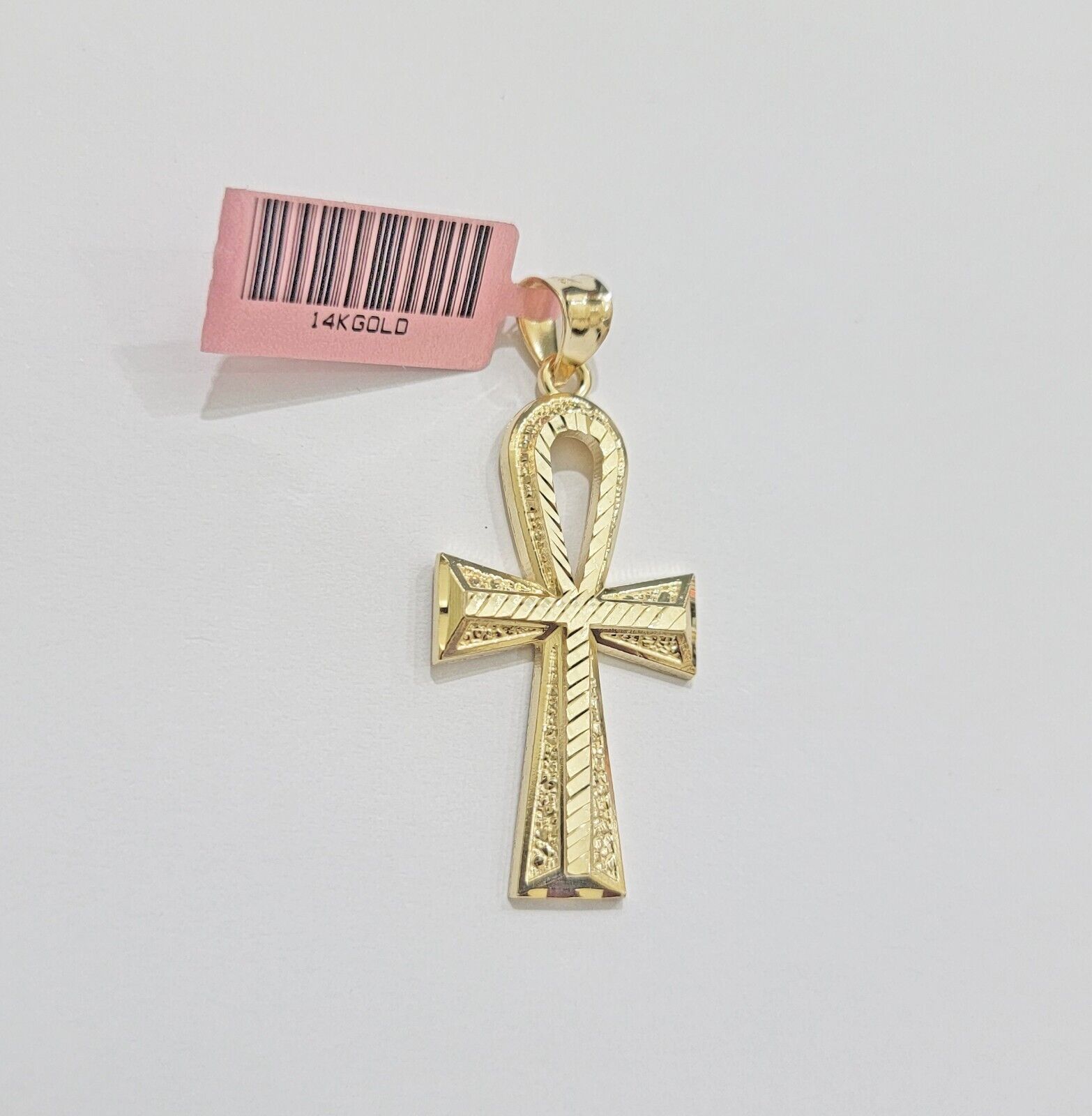 Real 14k Yellow Gold Ankh charm pendant 1.75 Inch Diamond Cuts Charm for Chains - GoldenlinQ