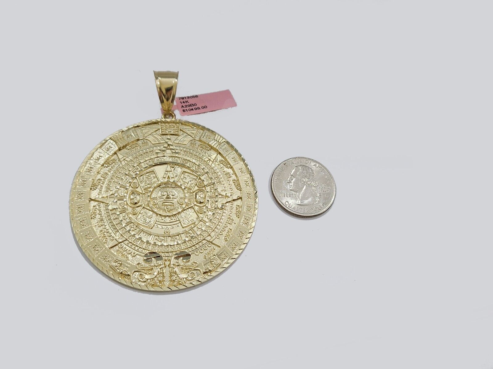 Real 14K Yellow Gold Aztec Calendar Charm Solid Pendant For Chain 14KT Necklace - GoldenlinQ