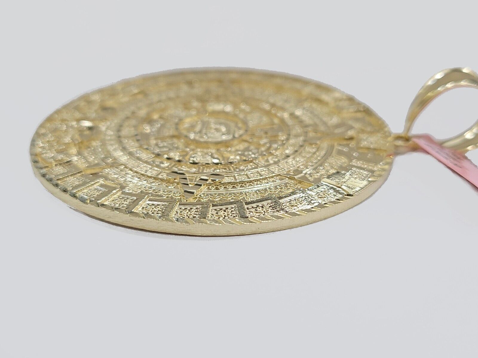 Real 14K Yellow Gold Aztec Calendar Charm Solid Pendant For Chain 14KT Necklace - GoldenlinQ