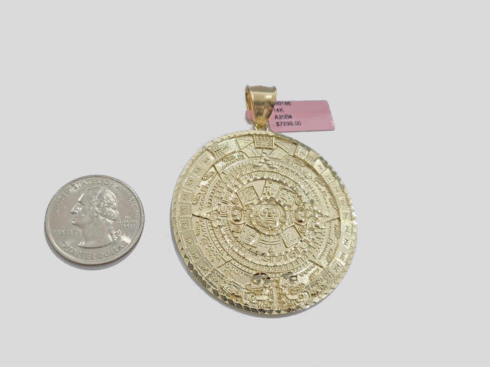 Real 14K Yellow Gold Aztec Calendar Charm Solid Pendant For Chain 14KT Necklace - GoldenlinQ