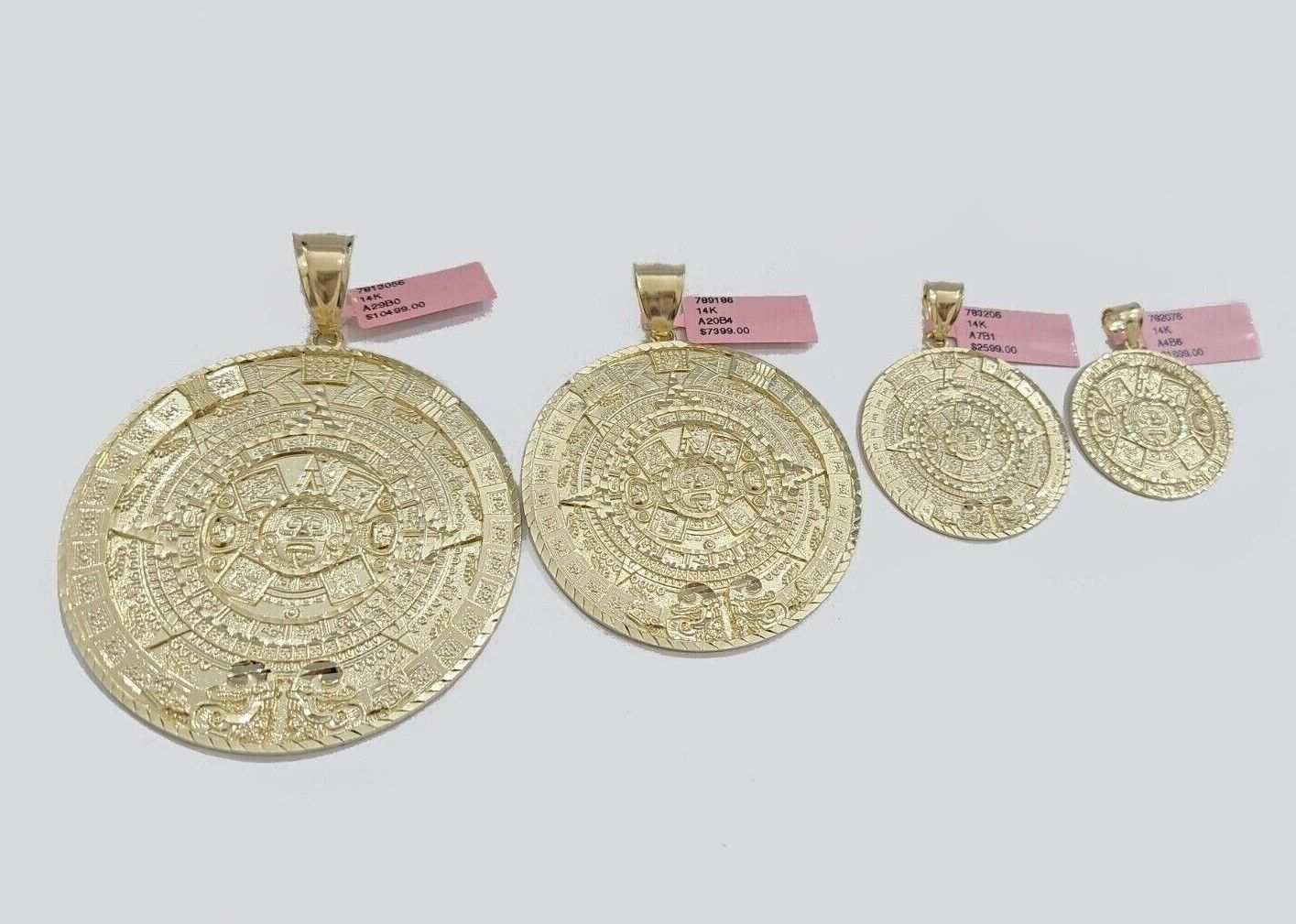 Real 14K Yellow Gold Aztec Calendar Charm Solid Pendant For Chain 14KT Necklace - GoldenlinQ