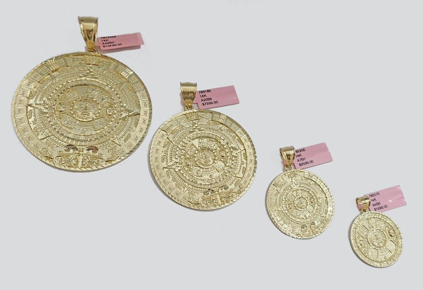 Real 14K Yellow Gold Aztec Calendar Charm Solid Pendant For Chain 14KT Necklace - GoldenlinQ