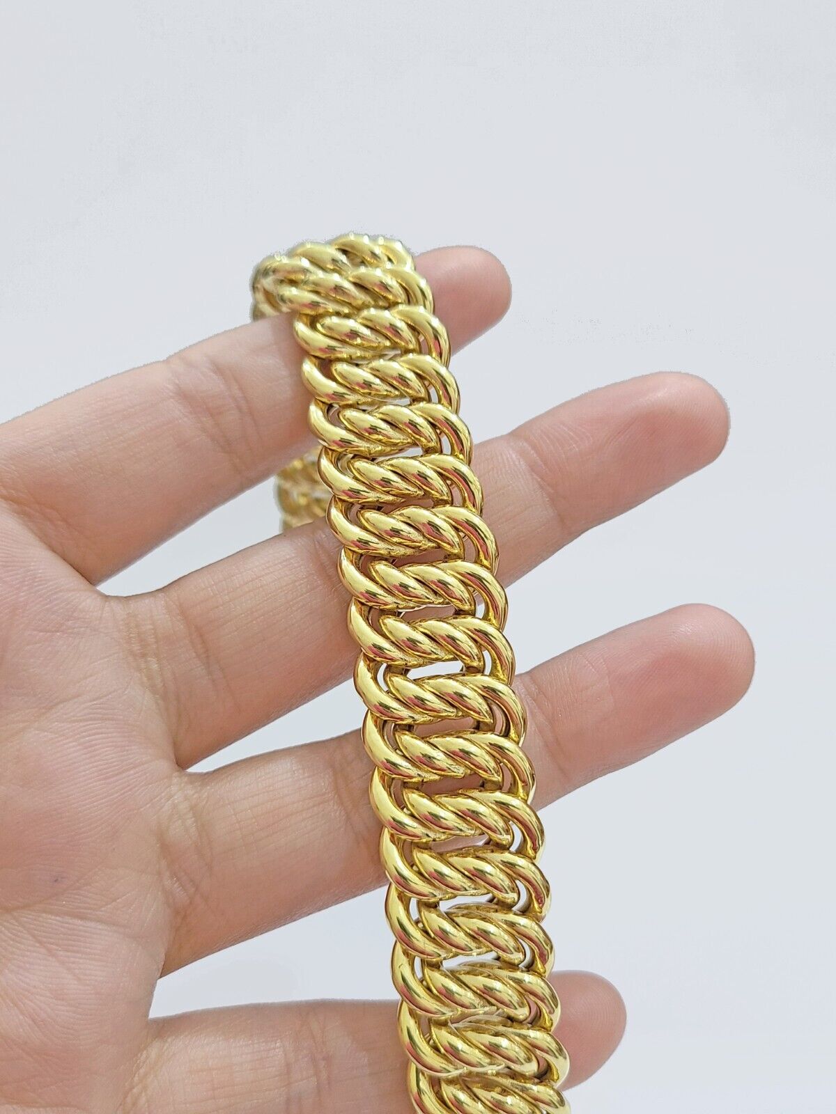 Real 14k Yellow Gold Bracelet 13mm 8 Inch Flat Byzantine Box Clasp Men Women - GoldenlinQ