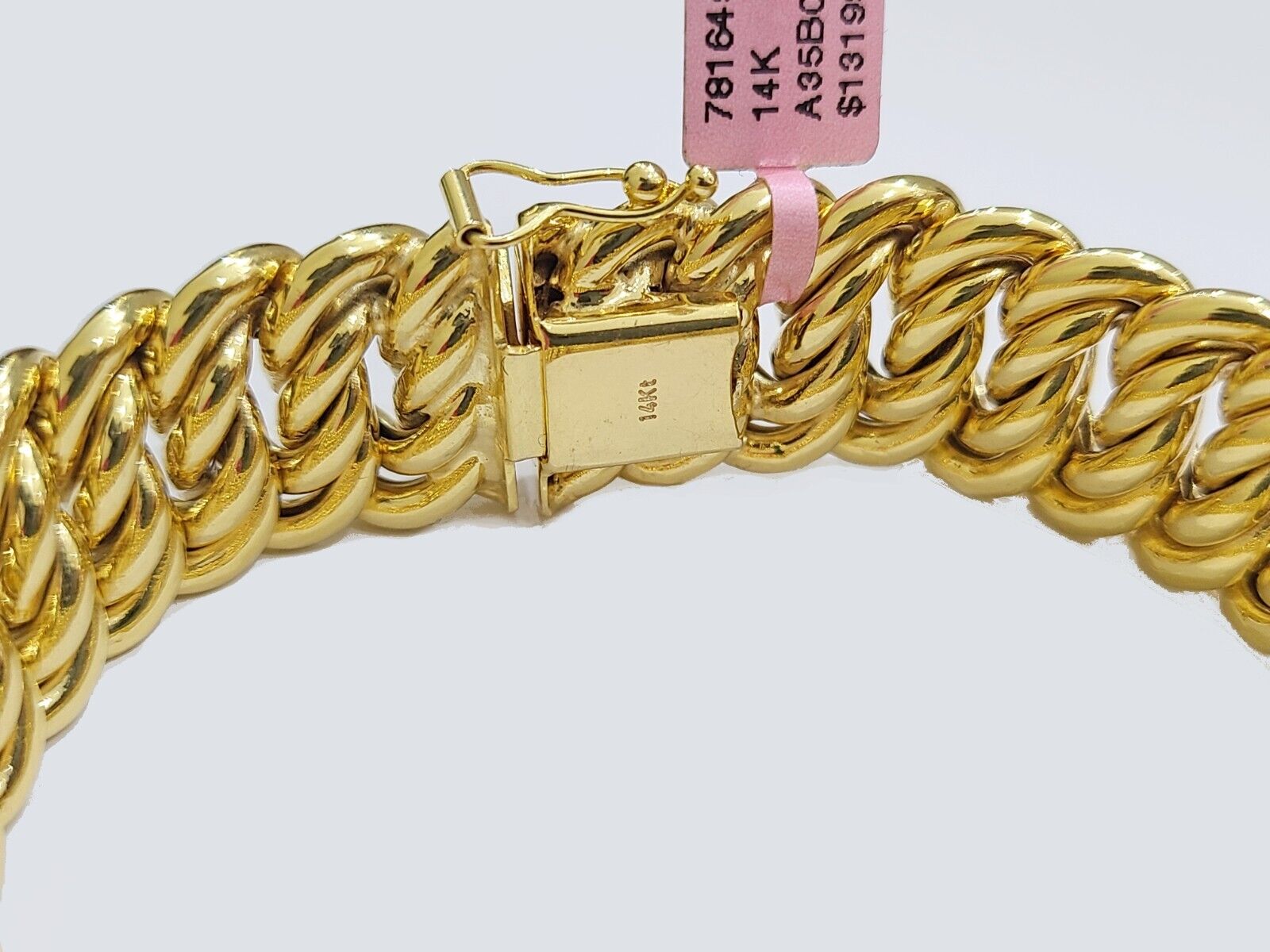 Real 14k Yellow Gold Bracelet 13mm 8 Inch Flat Byzantine Box Clasp Men Women - GoldenlinQ