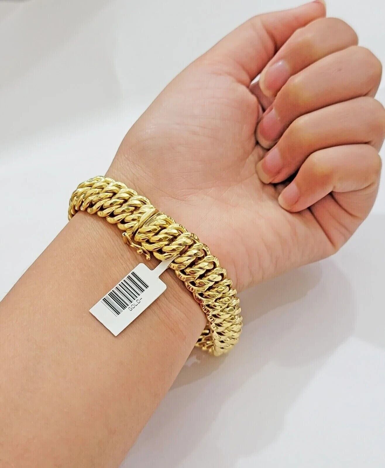 Real 14k Yellow Gold Bracelet 13mm 8 Inch Flat Byzantine Box Clasp Men Women - GoldenlinQ