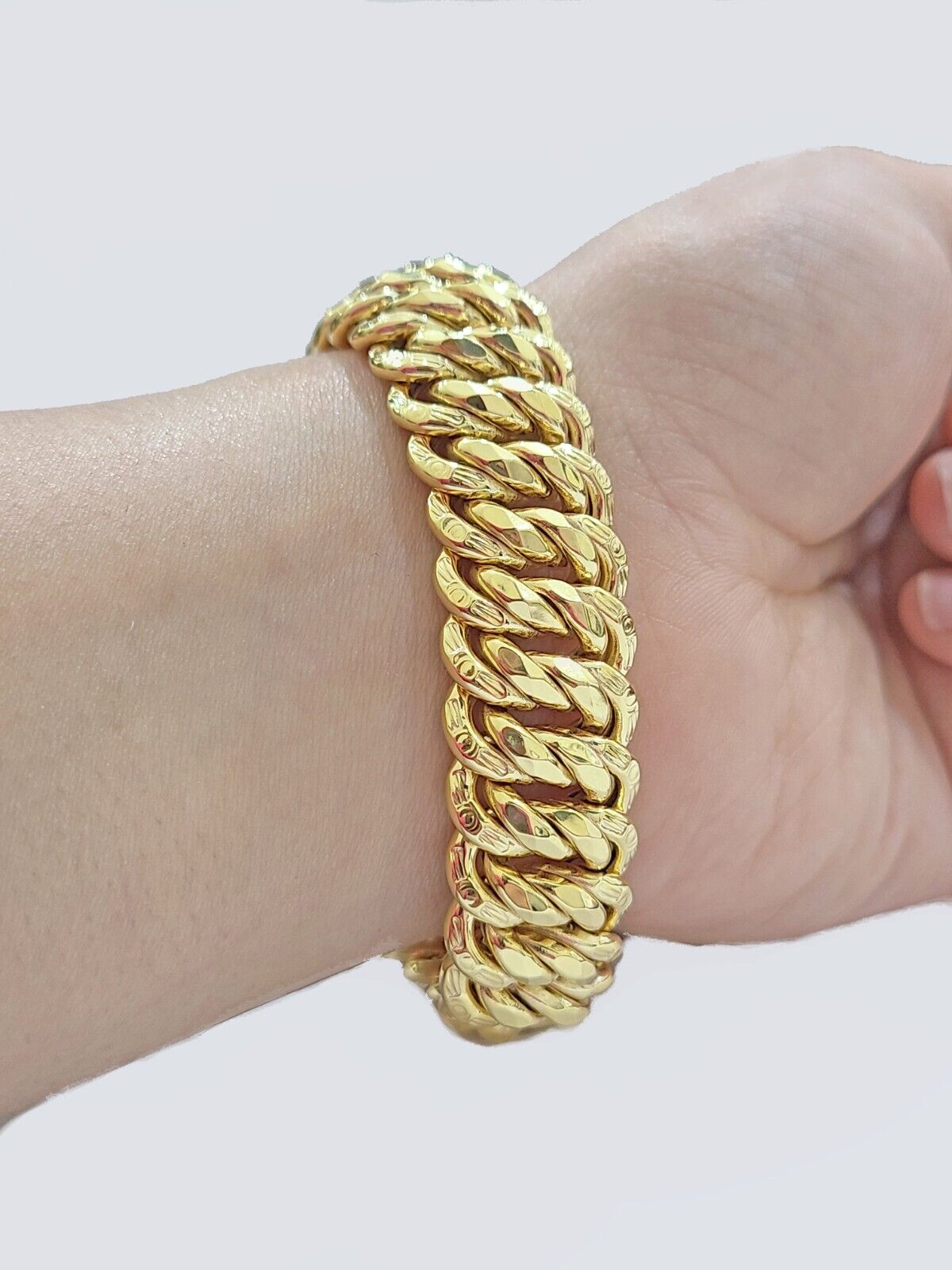 Real 14k Yellow Gold Bracelet 13mm 8 Inch Flat Byzantine Box Clasp Men Women - GoldenlinQ