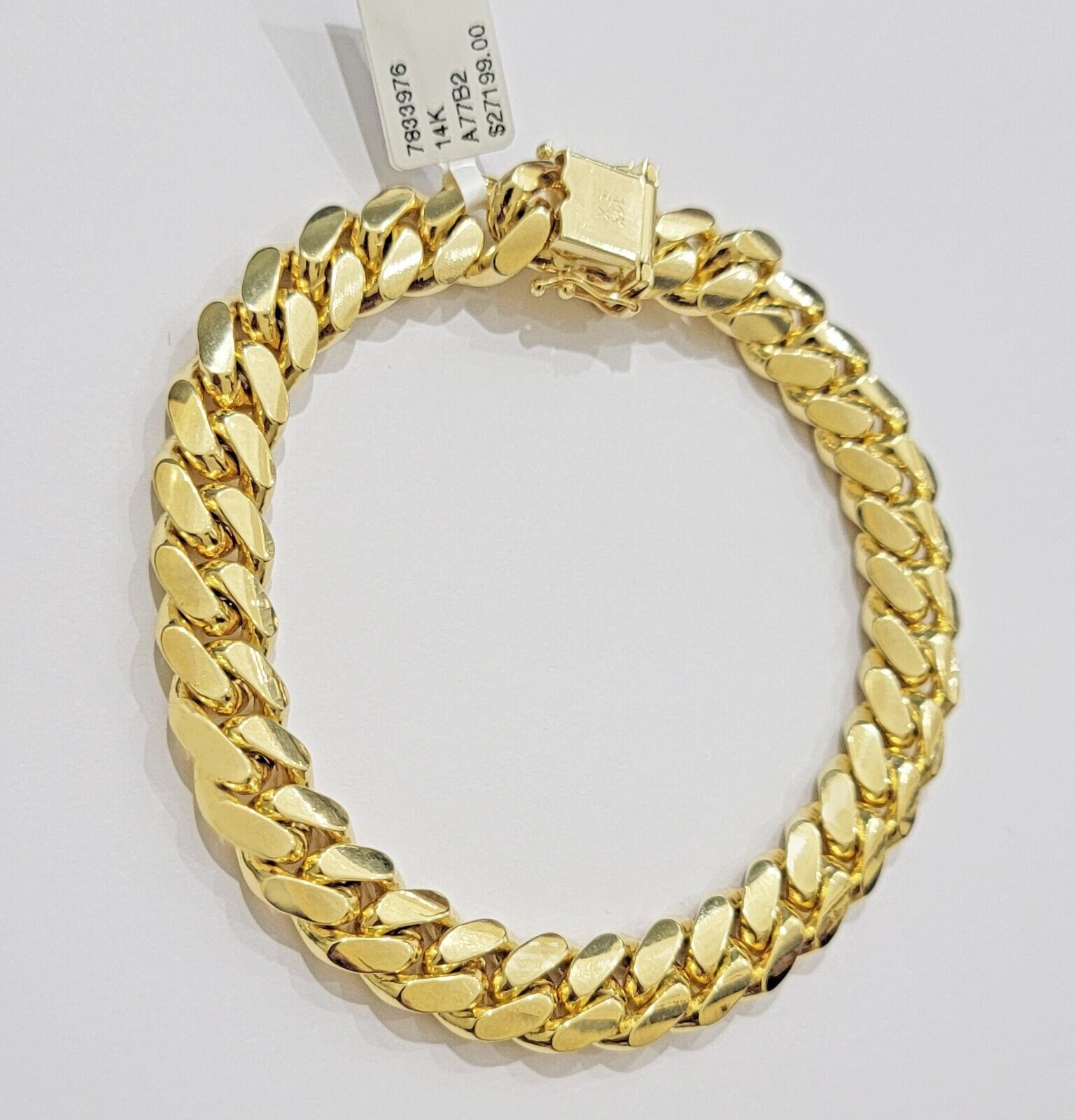 Real 14k Yellow Gold Bracelet 7.5 Inch Solid 9mm Miami cuban Link Men 14kt Heavy - GoldenlinQ