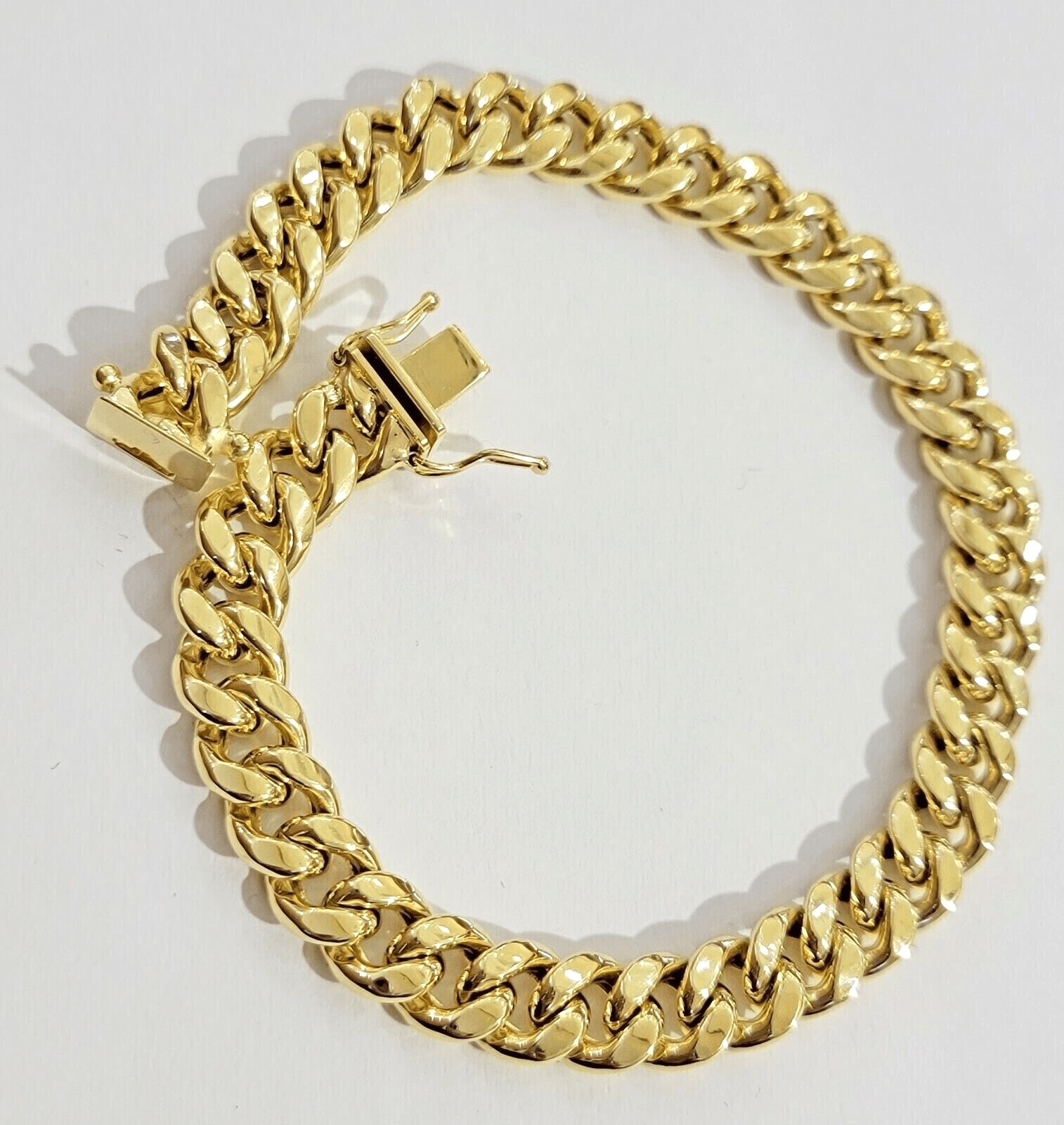 Real 14k Yellow Gold Bracelet 8 inch Miami Cuban Link 8mm mens 14kt Box Lock - GoldenlinQ
