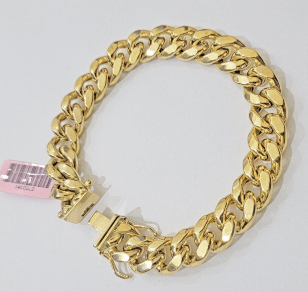 Real 14k Yellow Gold Bracelet 8 Inch Miami Cuban Link Box Clasp For Men's 14KT - GoldenlinQ