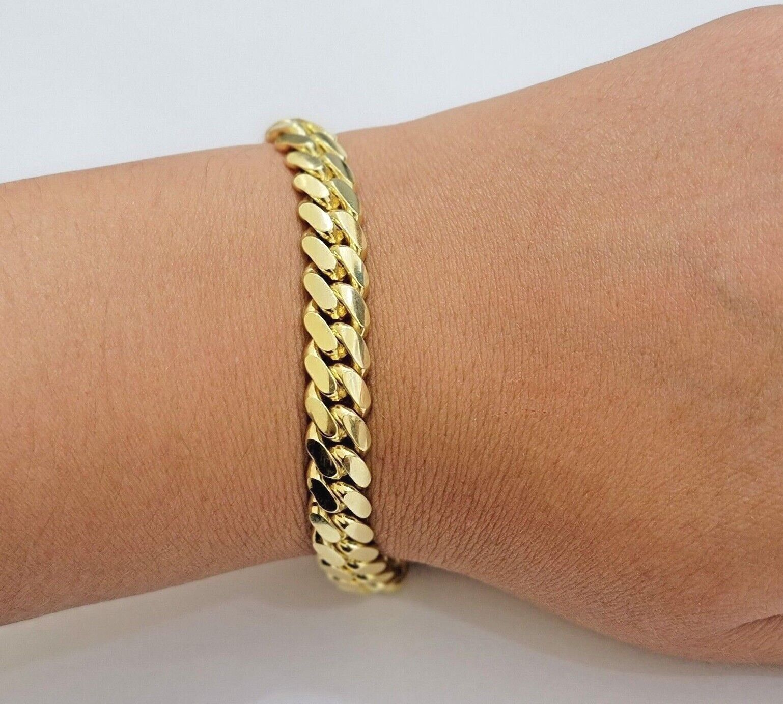 Real 14k Yellow Gold Bracelet 8mm Miami Cuban Link 7.5 - 9 Inch Mens 14kt SOLID - GoldenlinQ