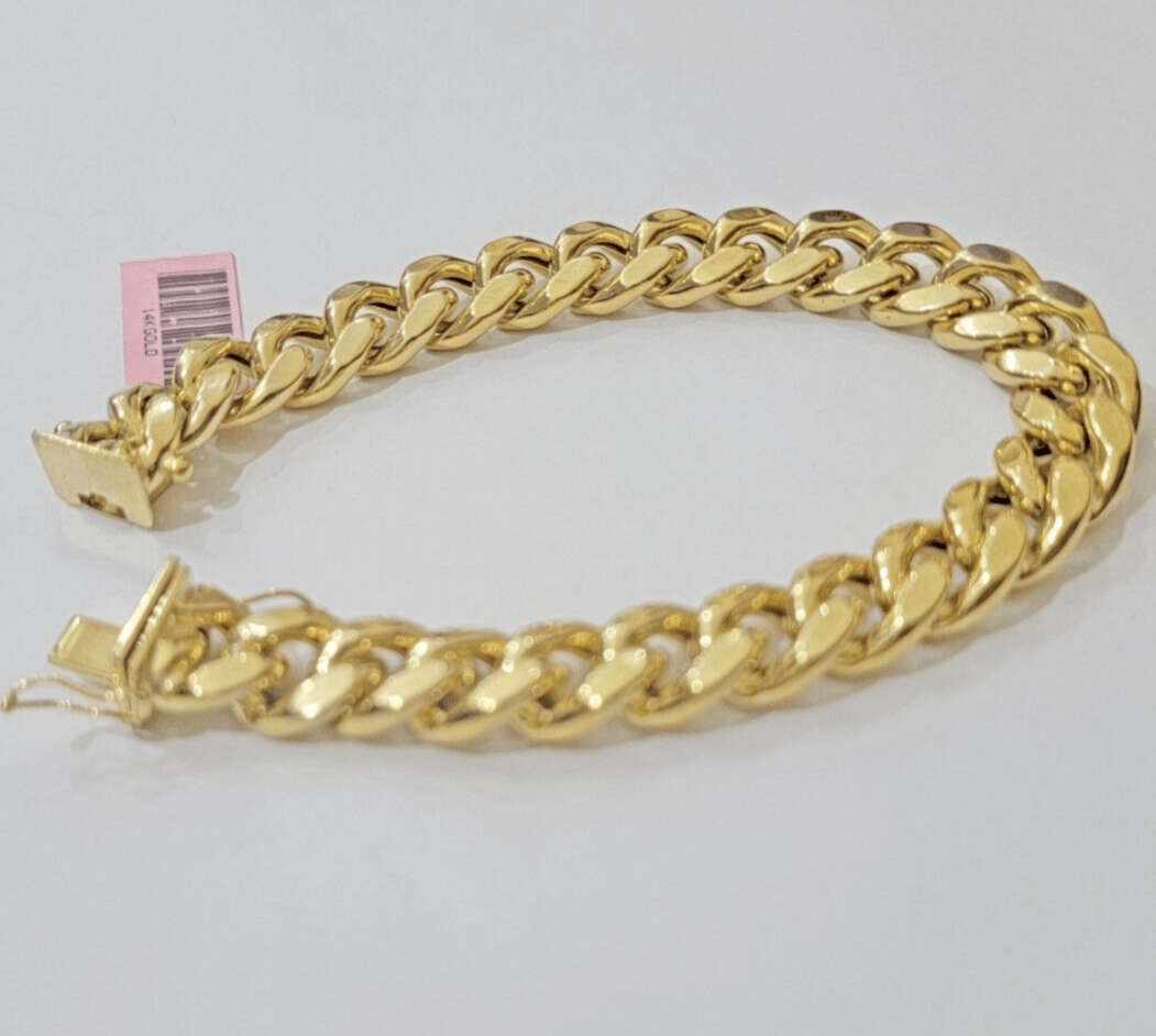 Real 14k Yellow Gold Bracelet 9 Inch Miami Cuban Link Box Clasp For Men's 14KT - GoldenlinQ