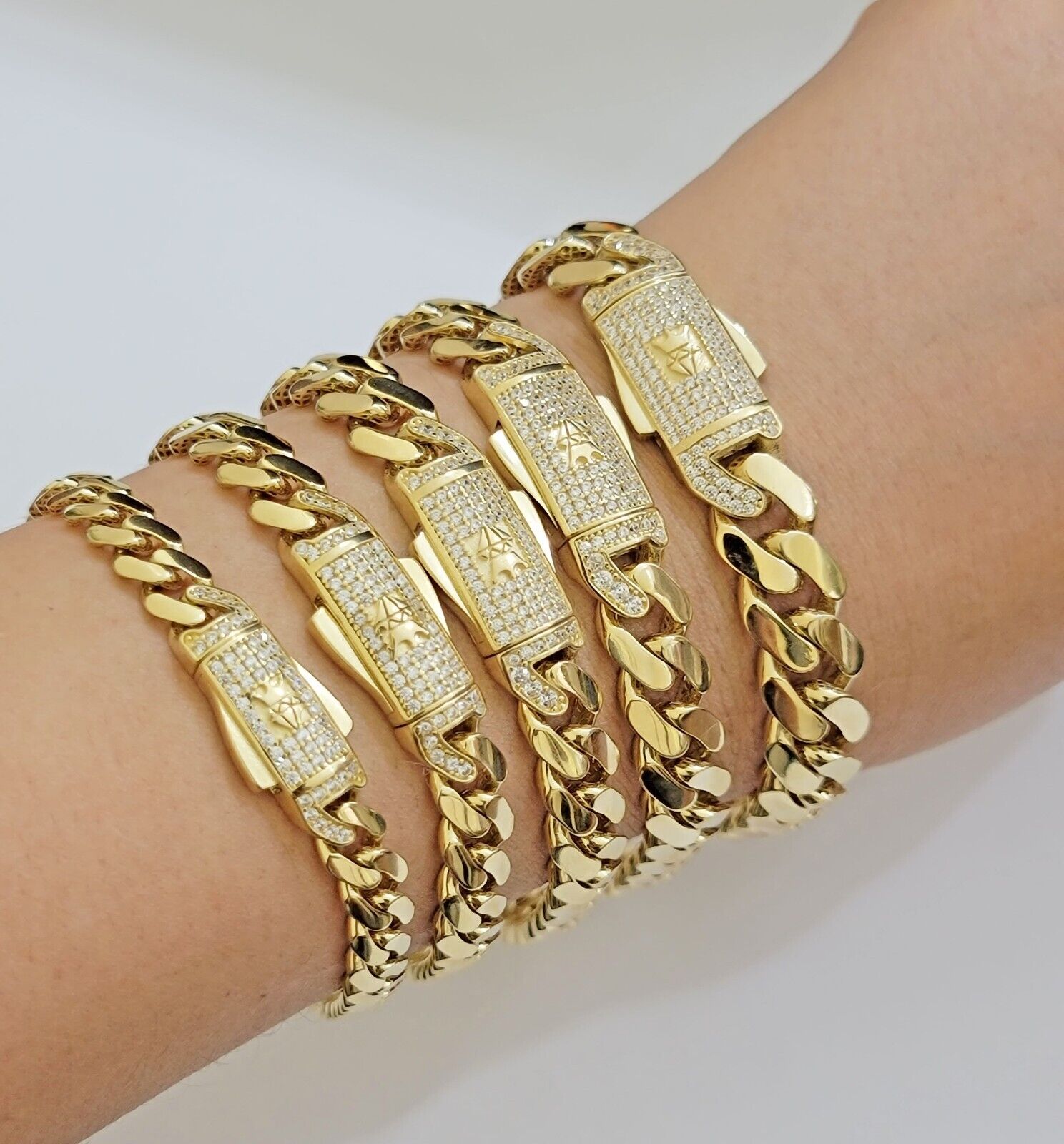 Real 14k Yellow Gold Bracelet Link Royal Monaco Cuban Link 7mm - 11mm 8 /8.5 Inch - GoldenlinQ