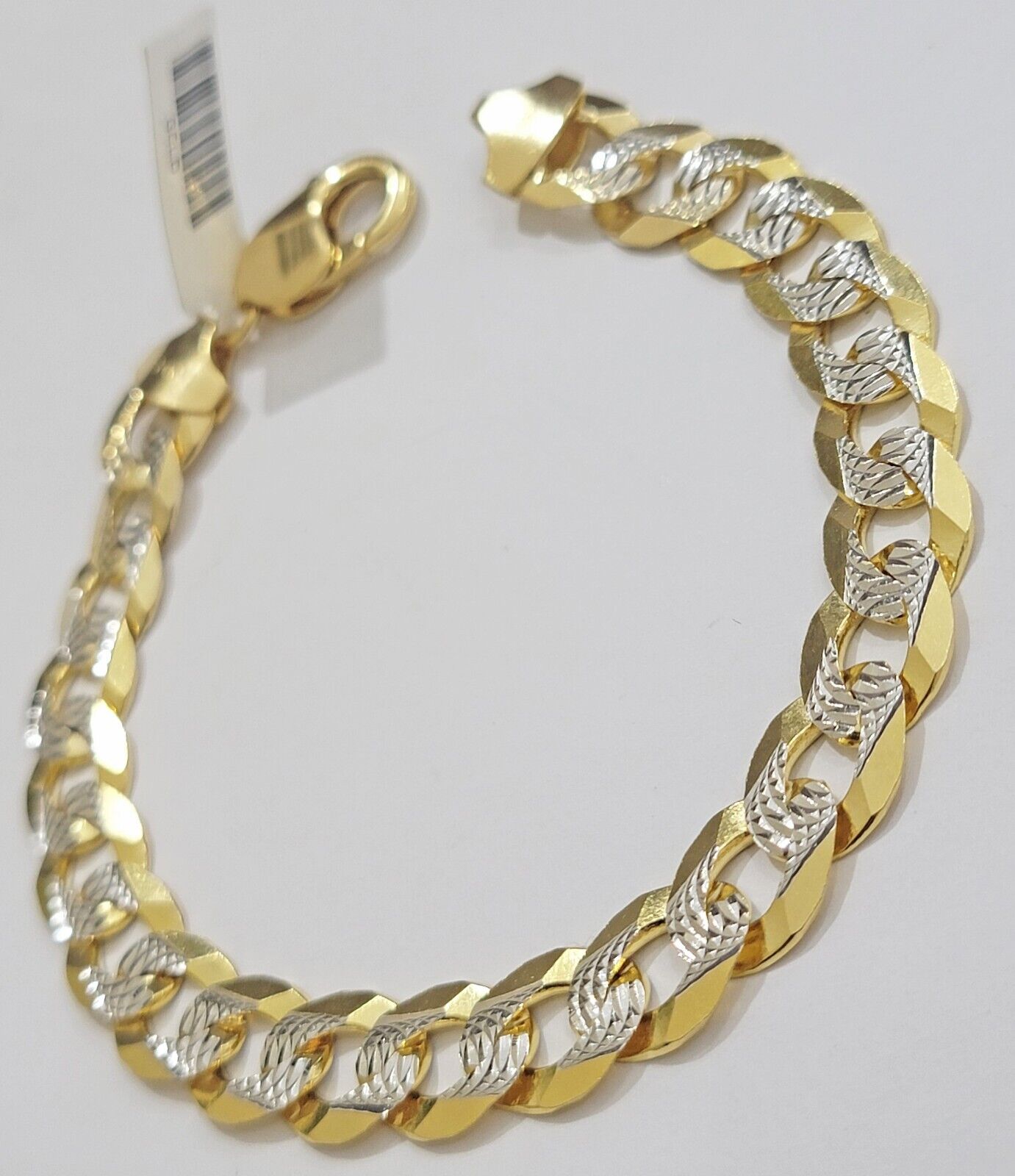 Real 14k Yellow Gold Bracelet Mens Diamond Cut Solid Cuban Curb Link 10mm 9 Inch - GoldenlinQ