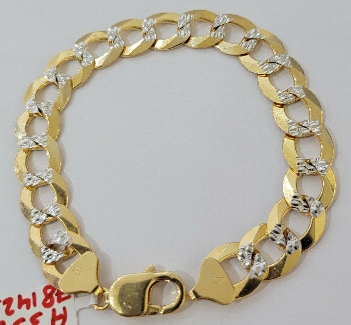 Real 14k Yellow Gold Bracelet Mens Diamond Cut Solid Cuban Curb Link 10mm 9 Inch - GoldenlinQ