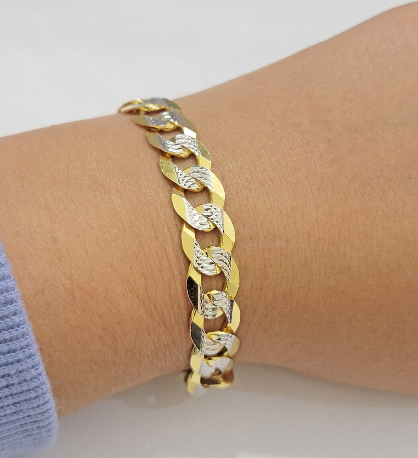 Real 14k Yellow Gold Bracelet Mens Diamond Cut Solid Cuban Curb Link 10mm 9 Inch - GoldenlinQ