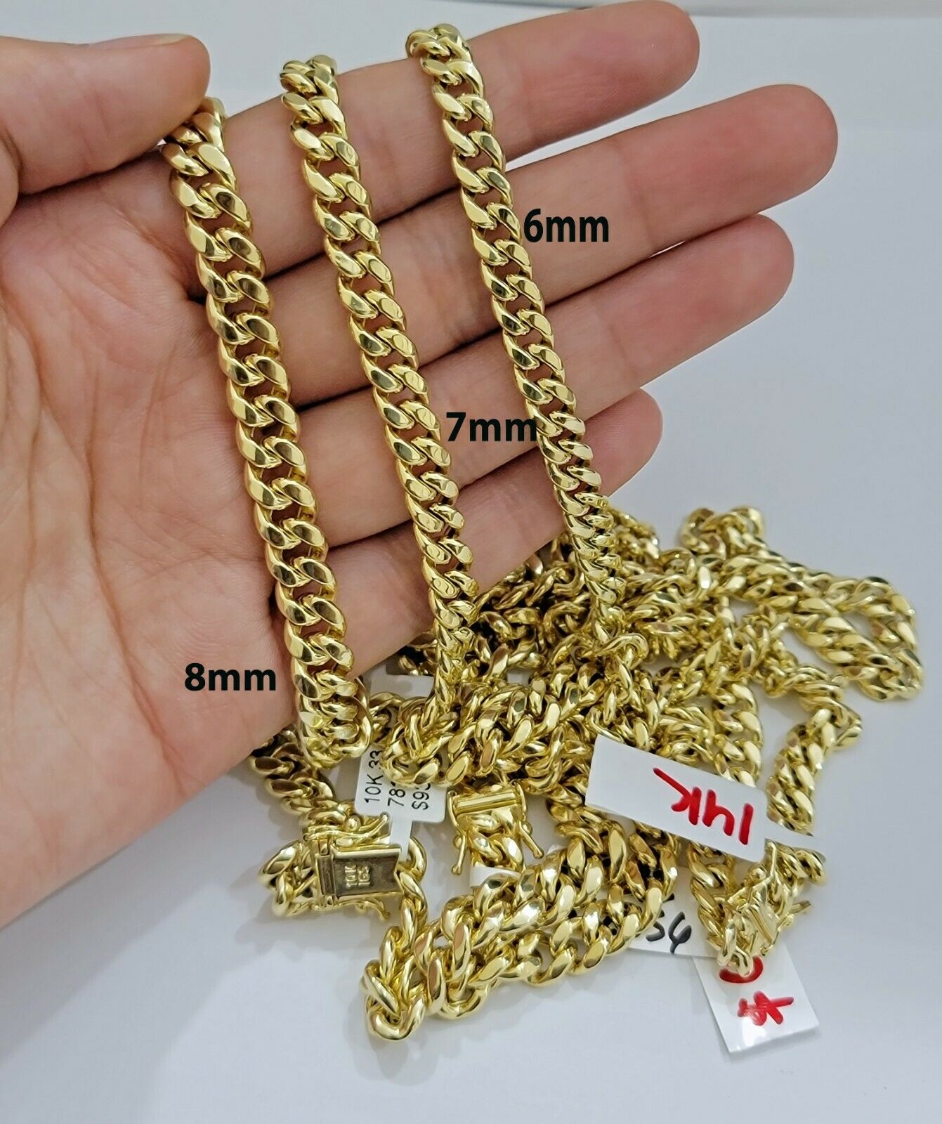 Real 14k Yellow Gold chain Miami Cuban Link Necklace 6mm - 9mm 8" - 30" Inch ,Strong - GoldenlinQ
